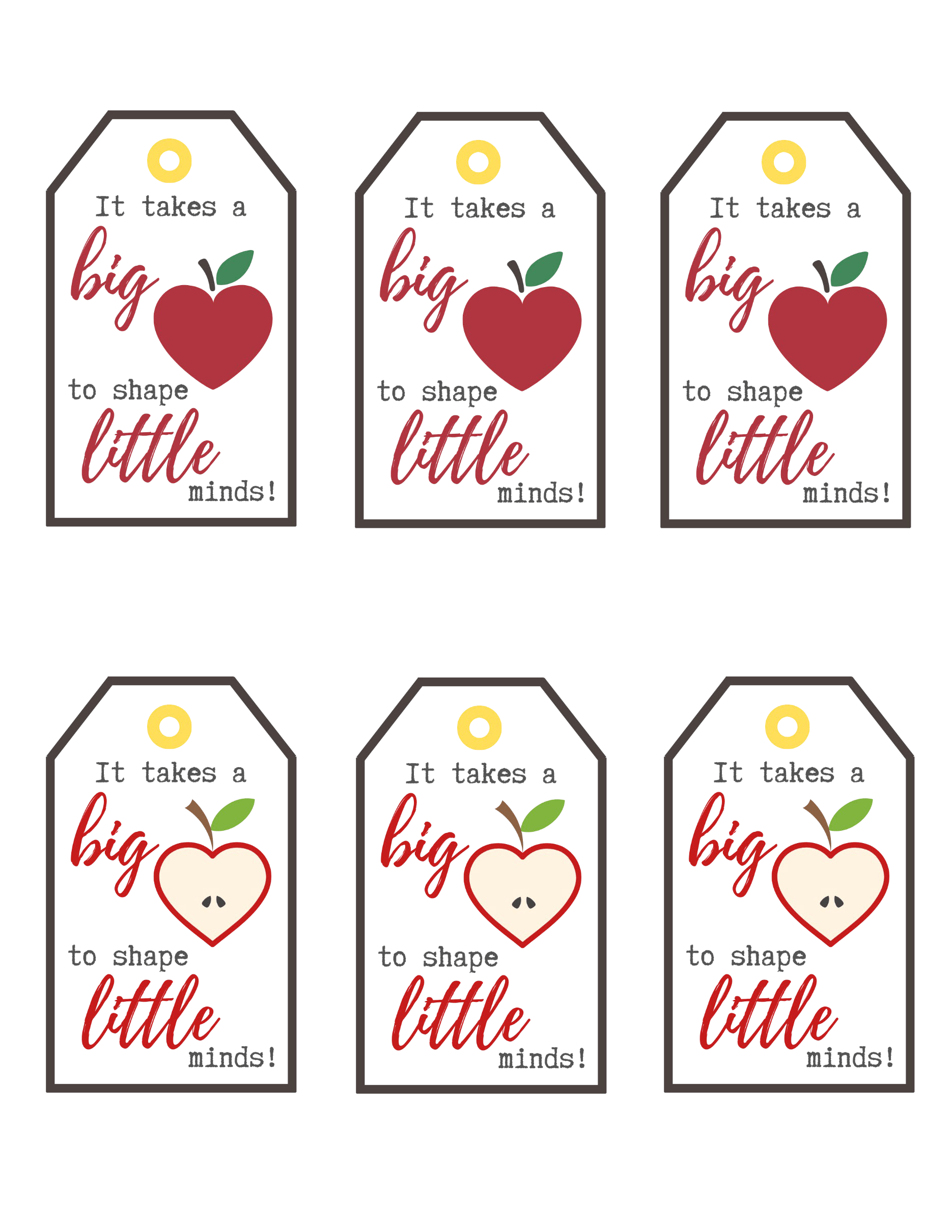It Takes a Big Heart to Shape Little Minds Teacher Appreciation Free Printable Gift Tags