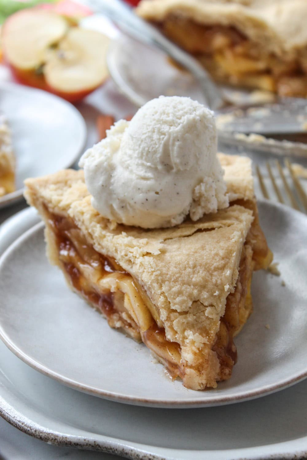 Simple apple pie with warm cinnamon apples and a rustic, flaky crust