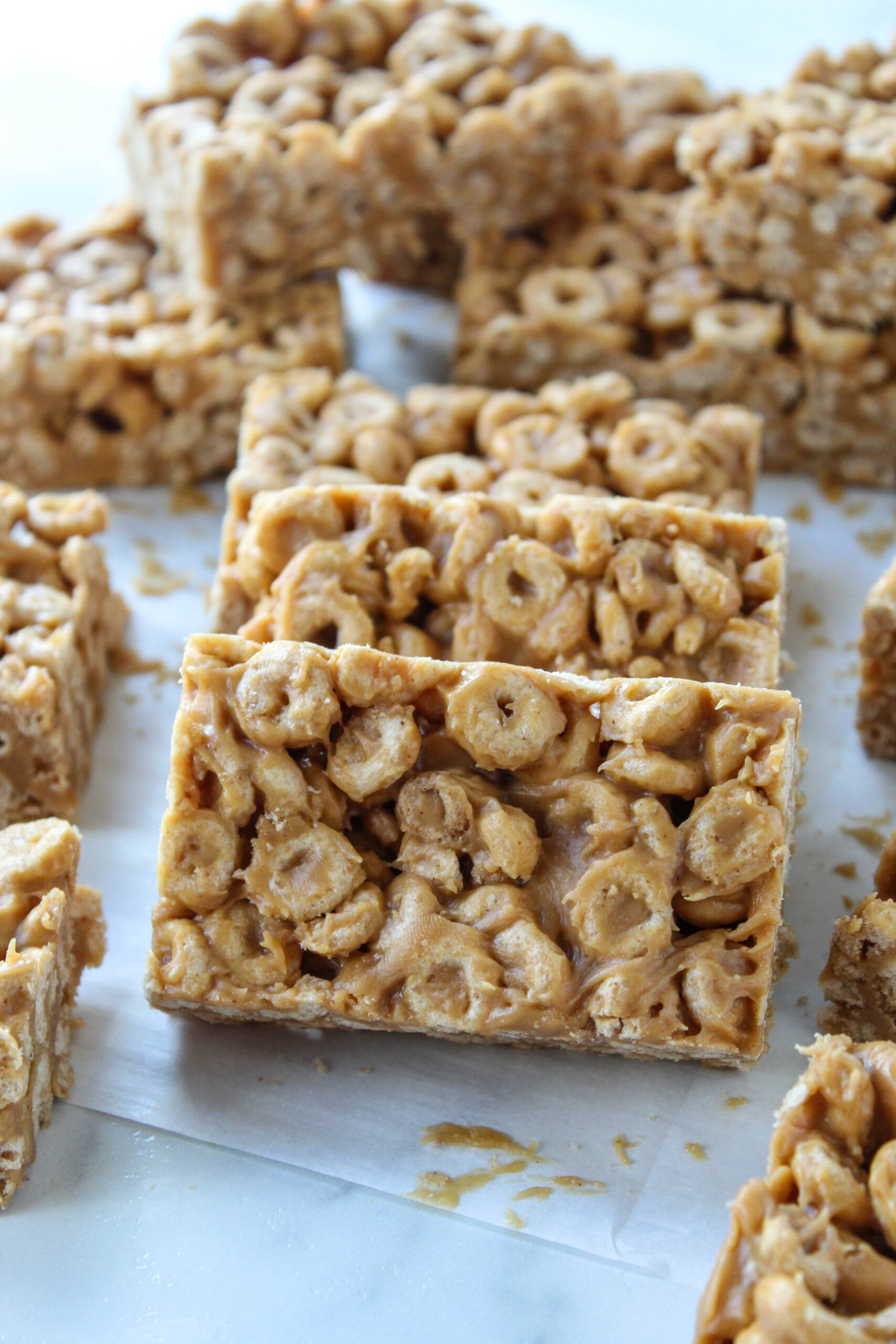 Detailed view of homemade no-bake cereal bars