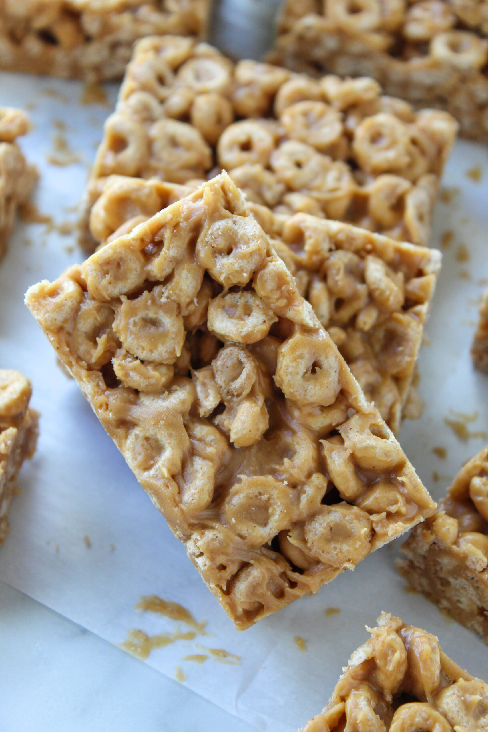 Easy peanut butter Cheerio bars made with honey and cereal