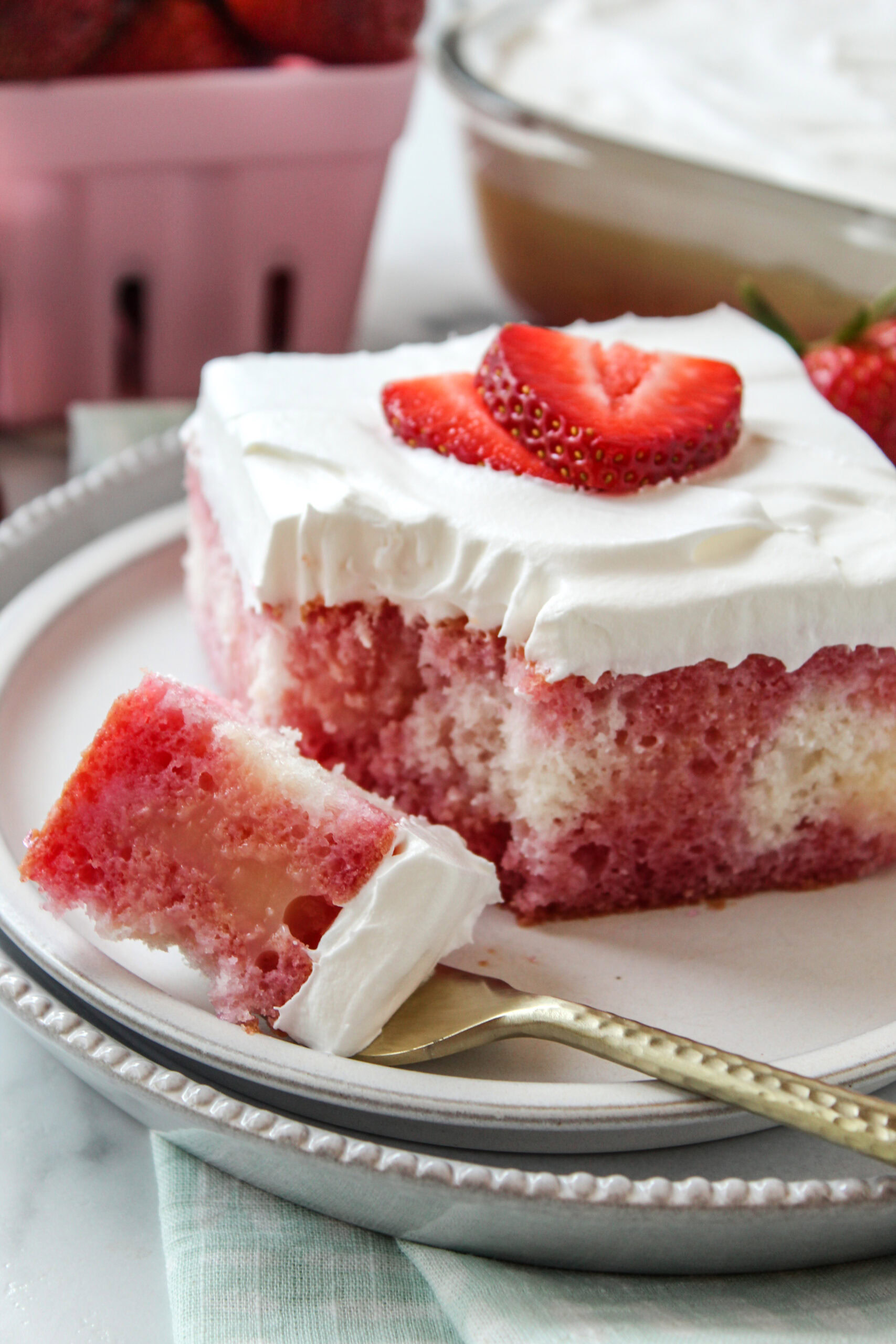 Strawberry Jello Pudding Poke Cake