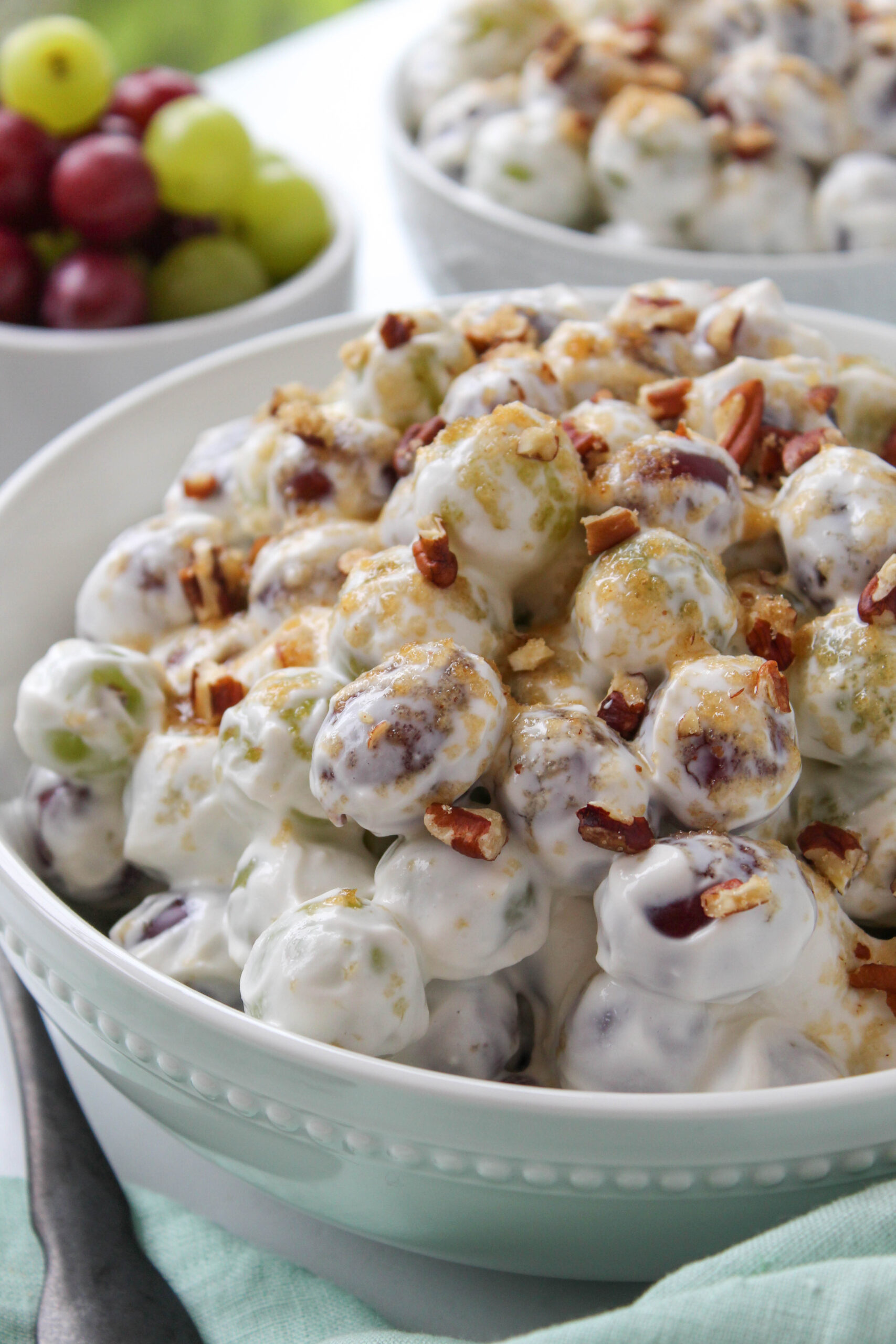Fresh red and green grapes mixed with a creamy grape salad dressing