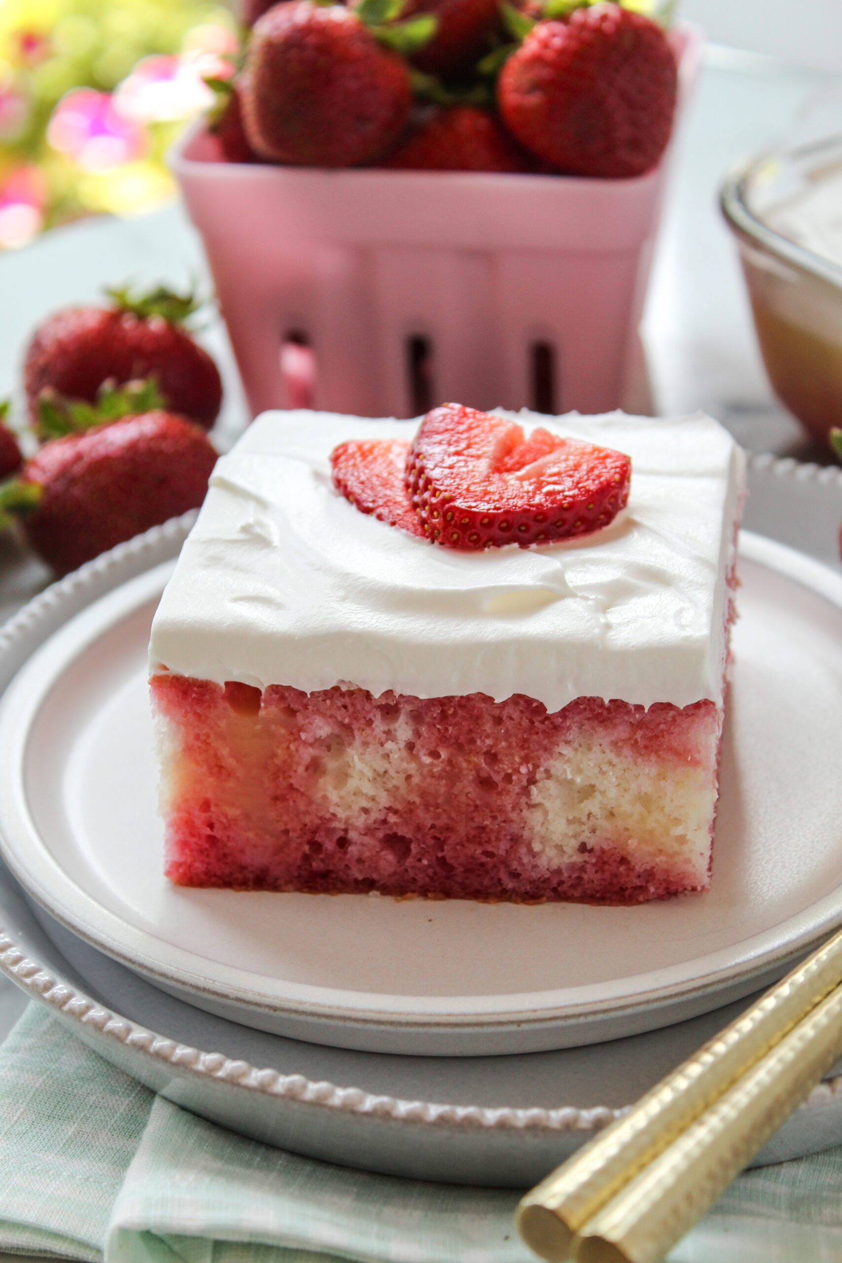 Strawberry Jello Pudding Poke Cake