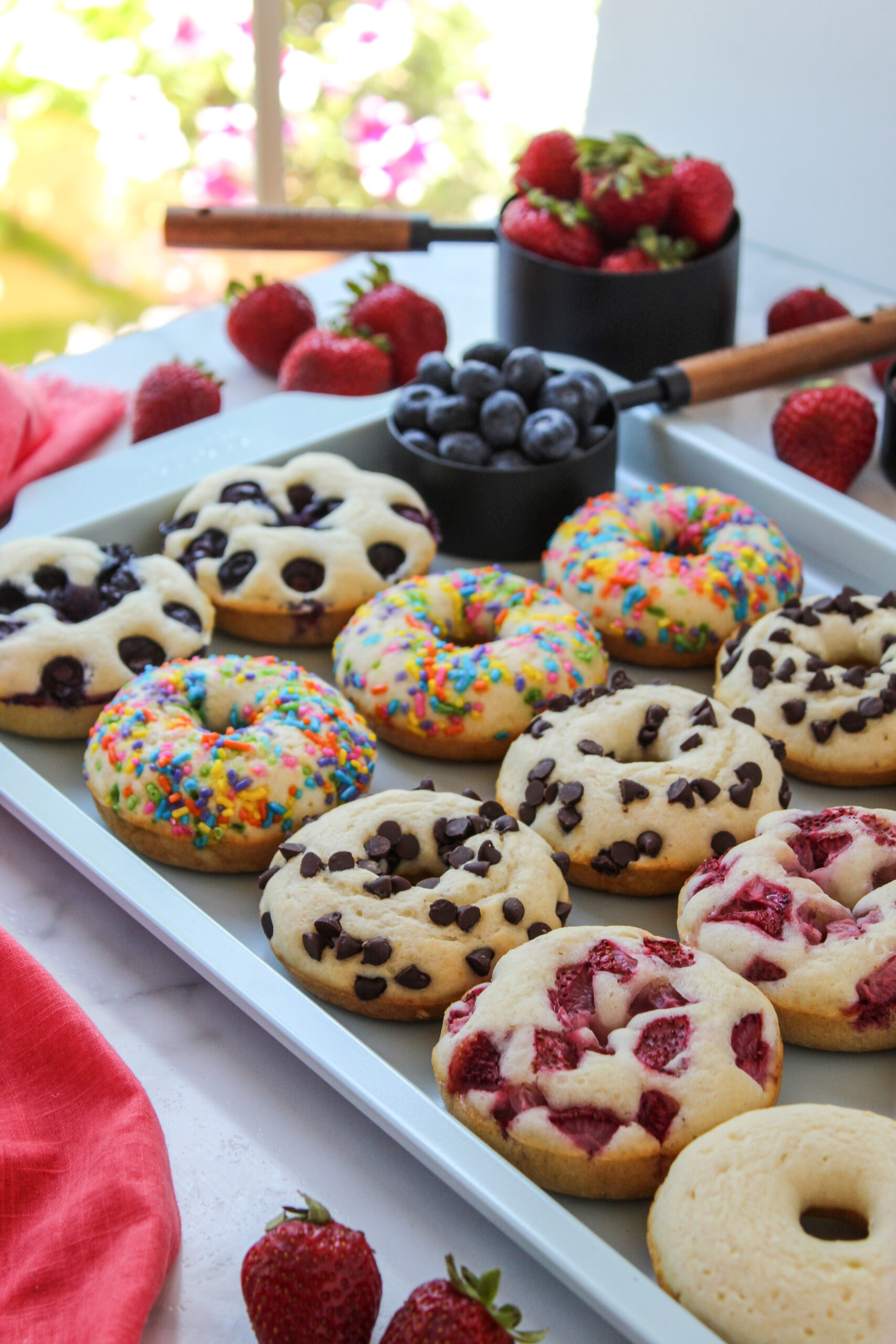 Baked pancake donuts made with pancake mix, light and fluffy in a donut pan