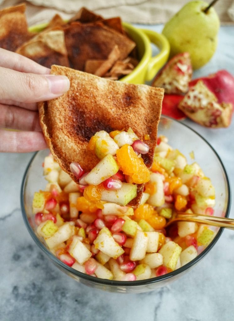 Fall Fruit Salsa with Cinnamon Pita Chips