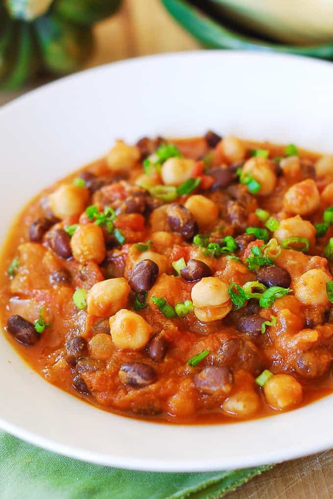 Pumpkin Chili with Black Beans and Chickpeas