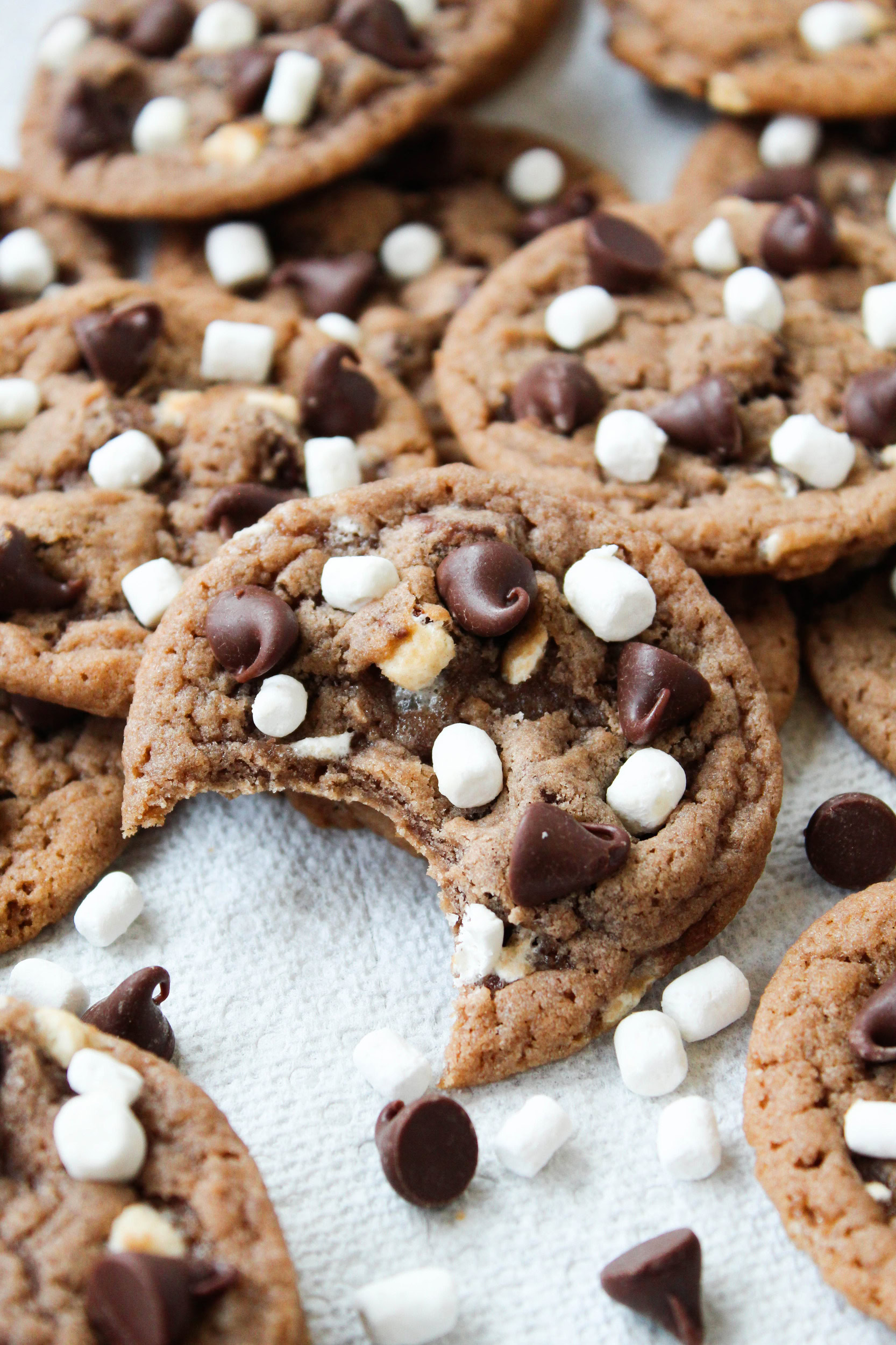 Thin hot cocoa cookies with marshmallow bits