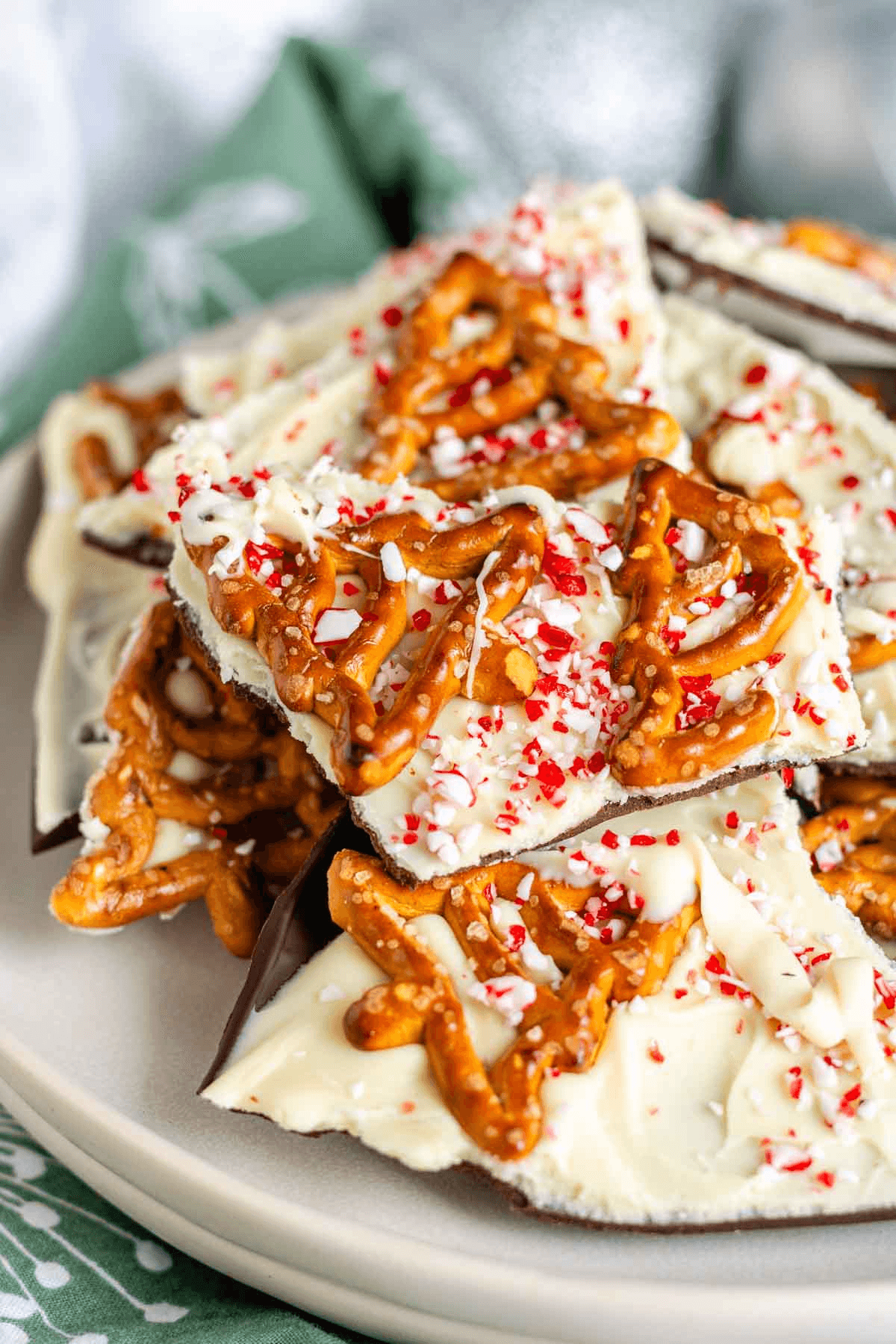 Christmas Chocolate Bark with Pretzels and Candy Canes