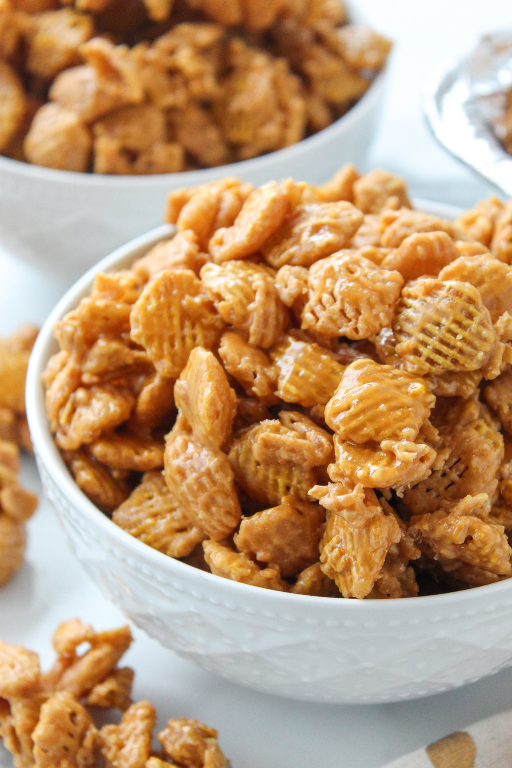 Caramel Crispix cereal coated in rich homemade caramel