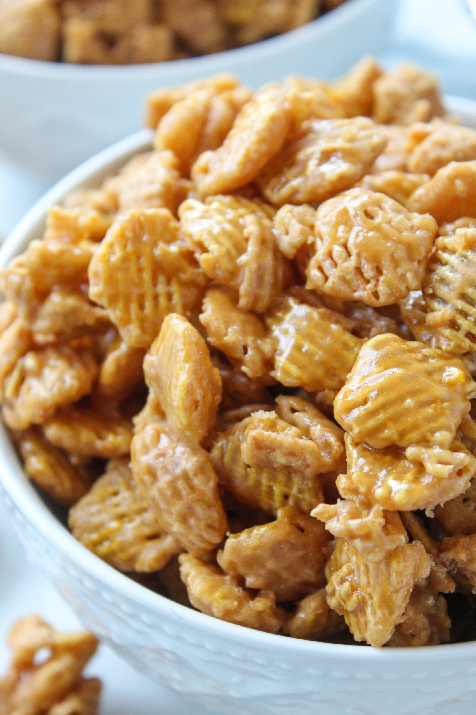 Crunchy caramel Crispix made with cereal, brown sugar, and butte
