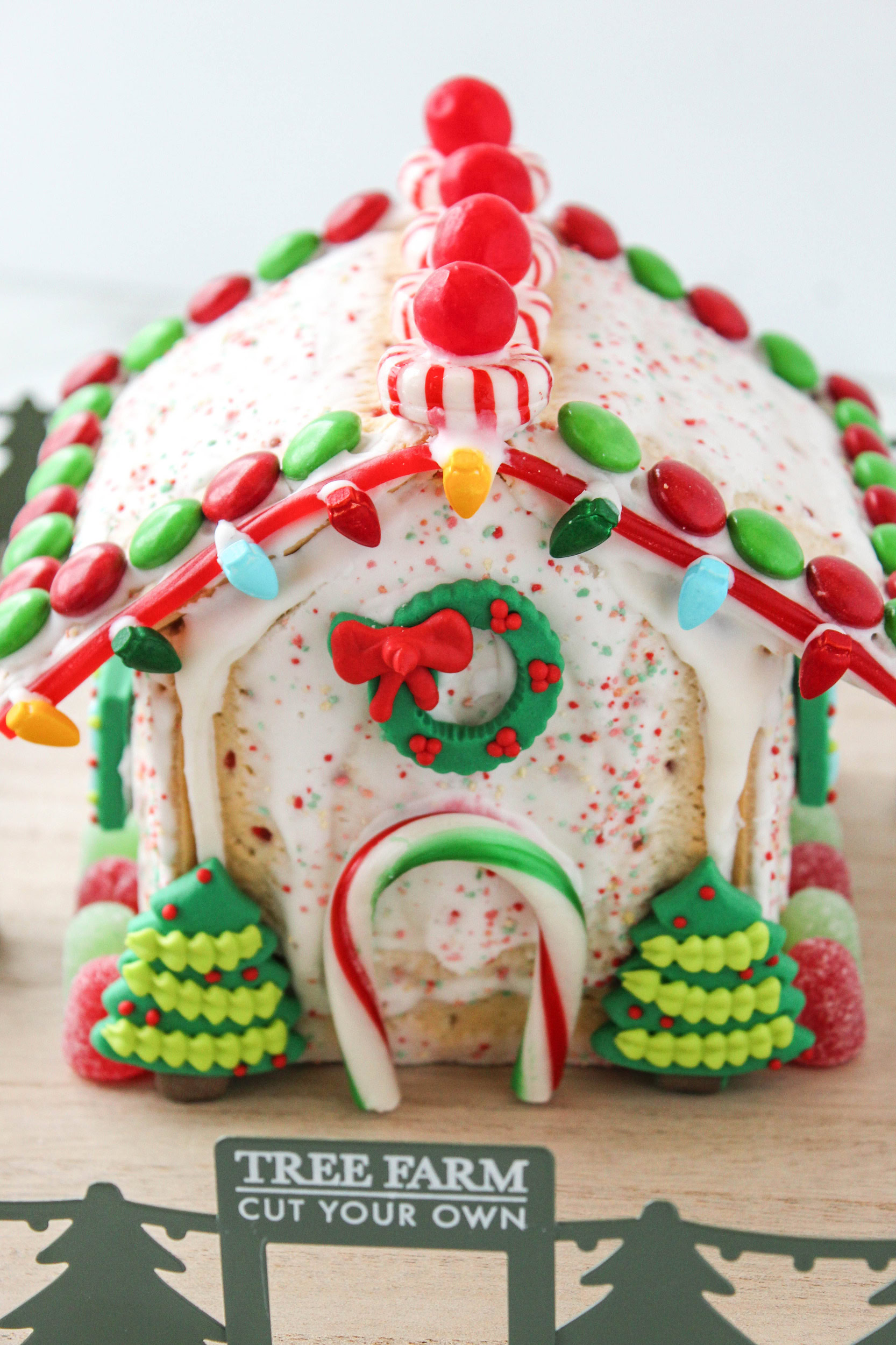 easy gingerbread house made from Pop-Tarts with festive decorations