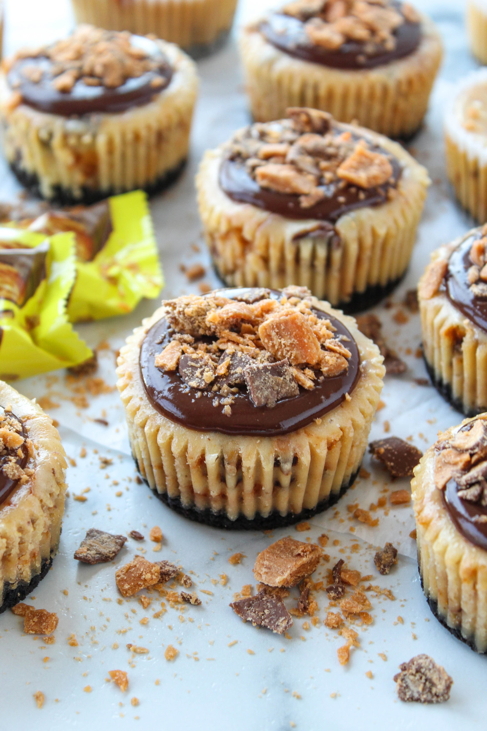 Mini Butterfinger Cheesecakes