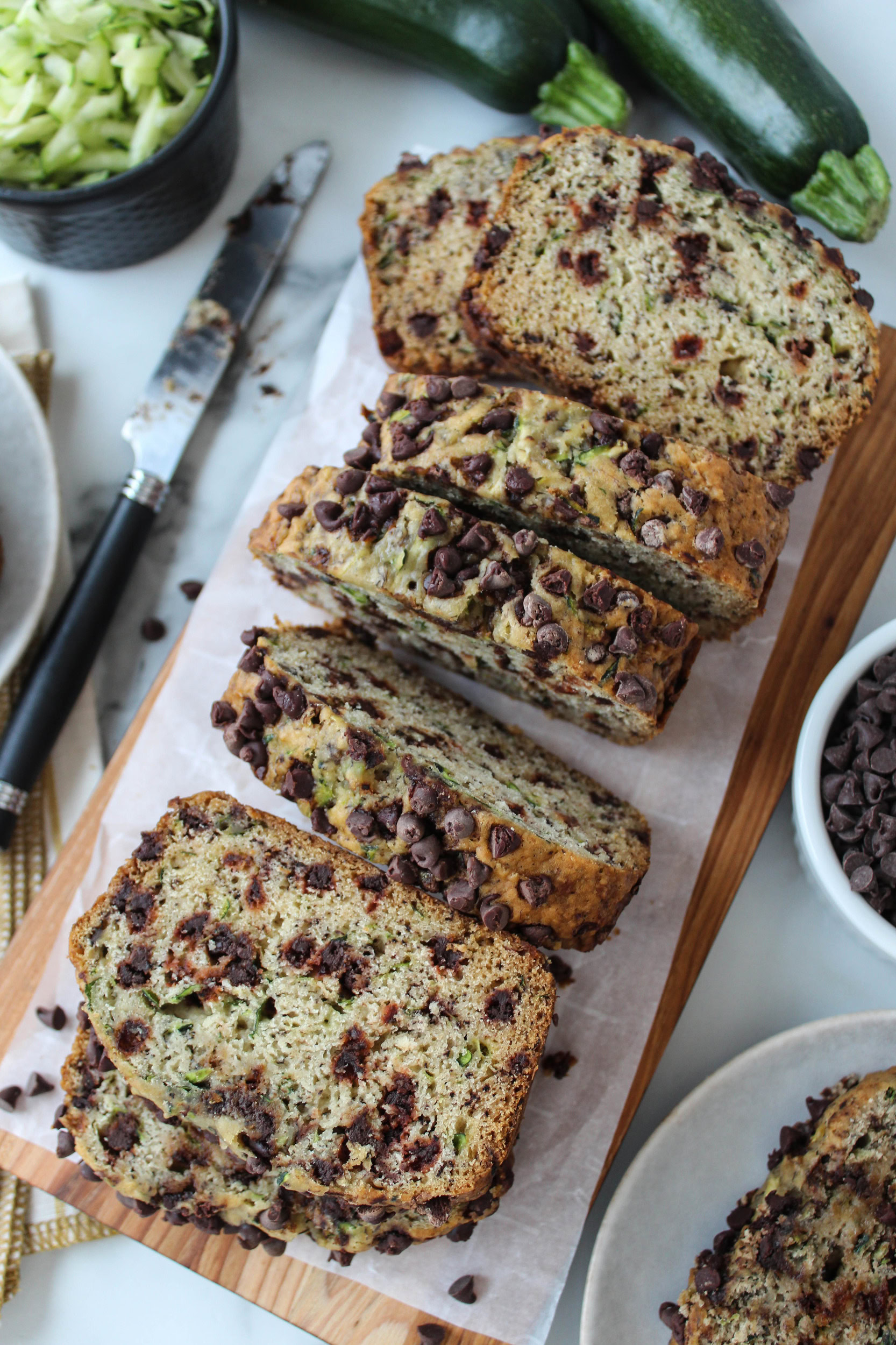 Moist zucchini bread with chocolate chips
