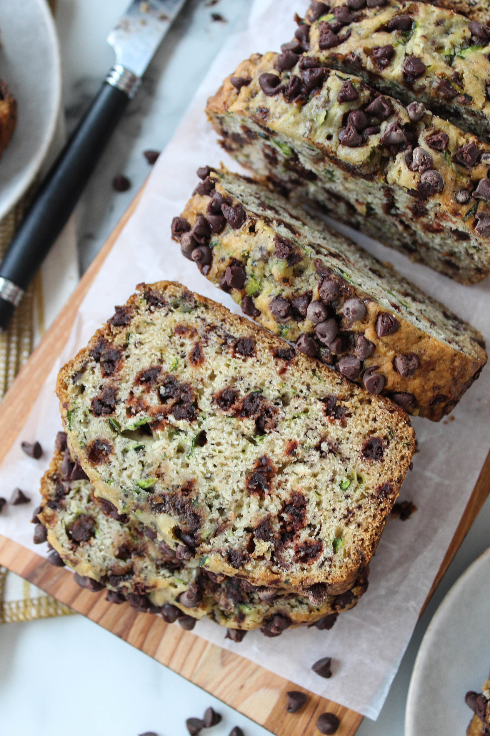 Homemade chocolate chip zucchini bread loaf