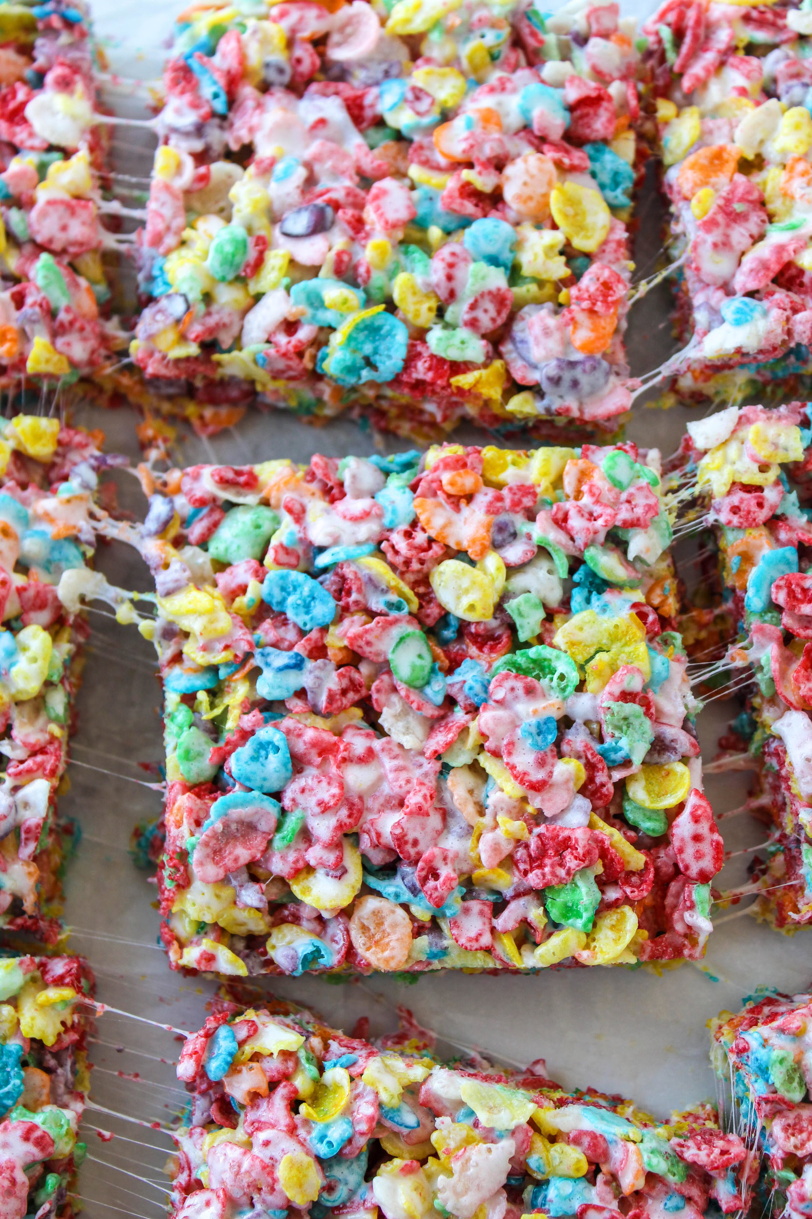 Close‑up of gooey Fruity Pebbles treats