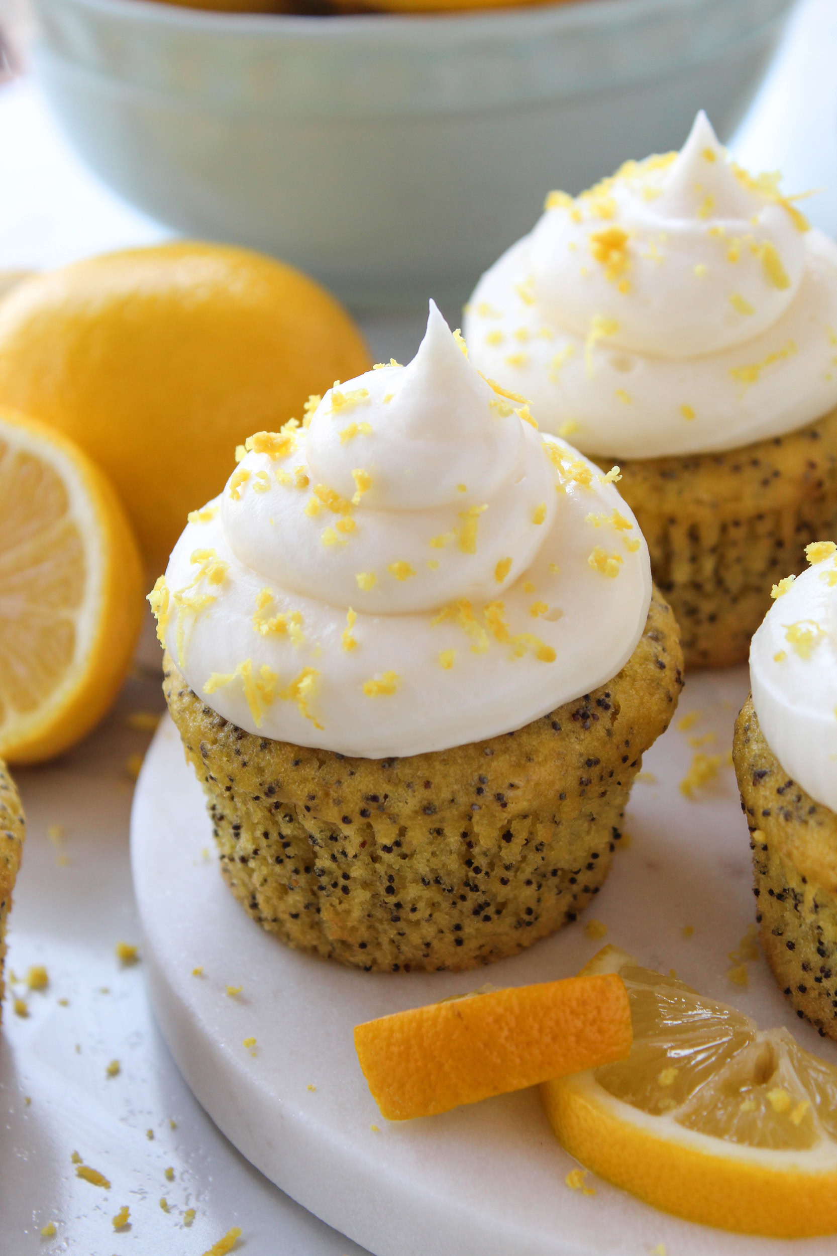 Lemon poppy seed cupcakes with lemon frosting
