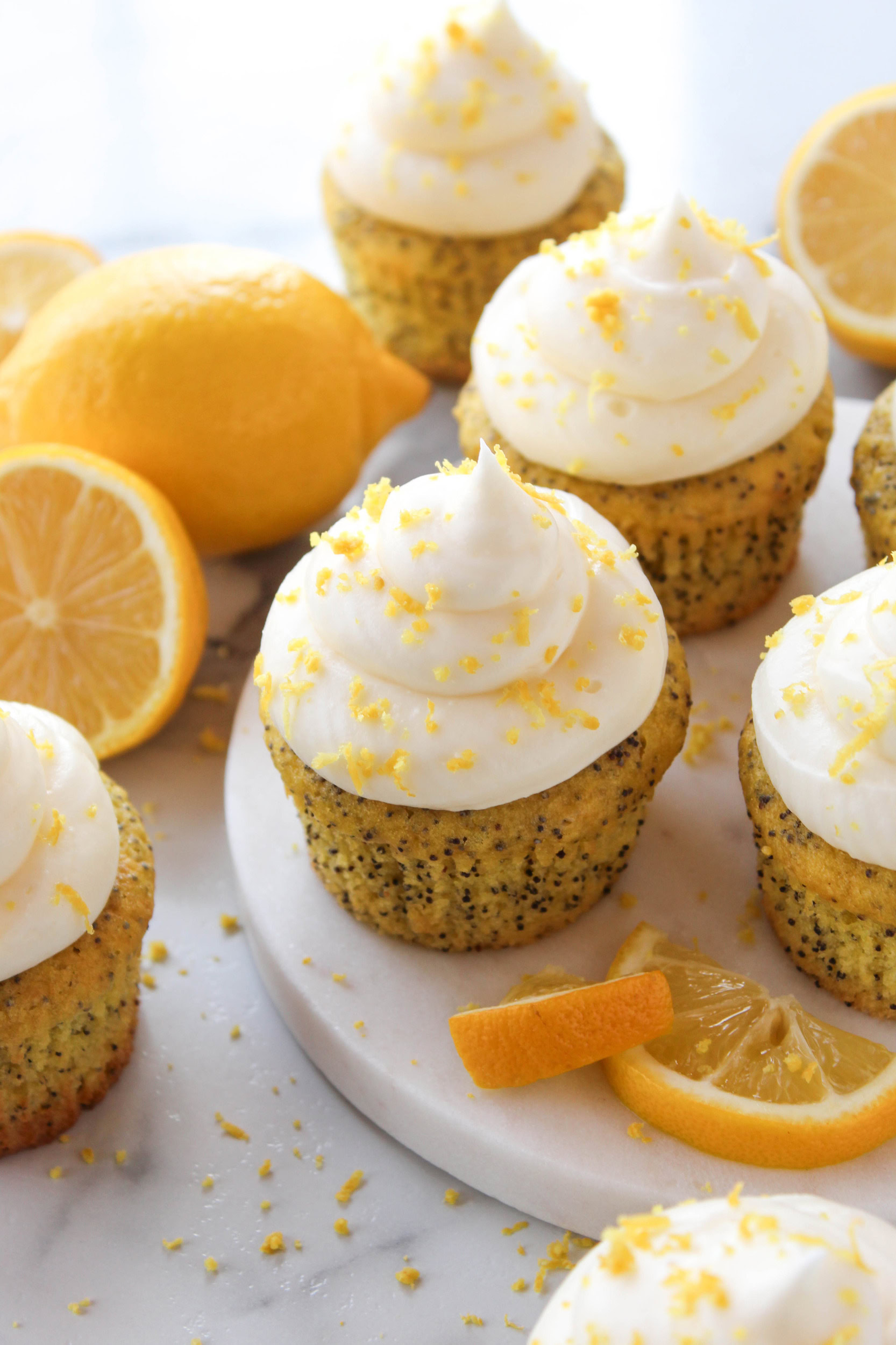 Close‑up of lemon poppy seed cupcakes with cake mix