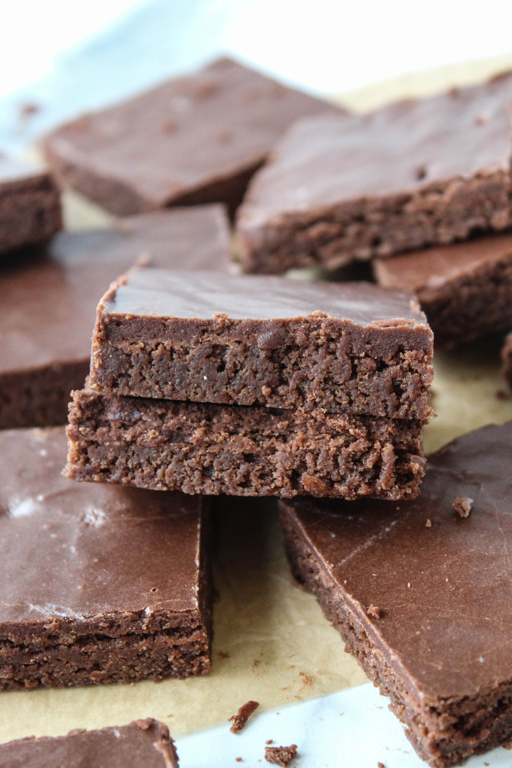 Sheet pan brownies with chocolate frosting, perfect for serving a crowd