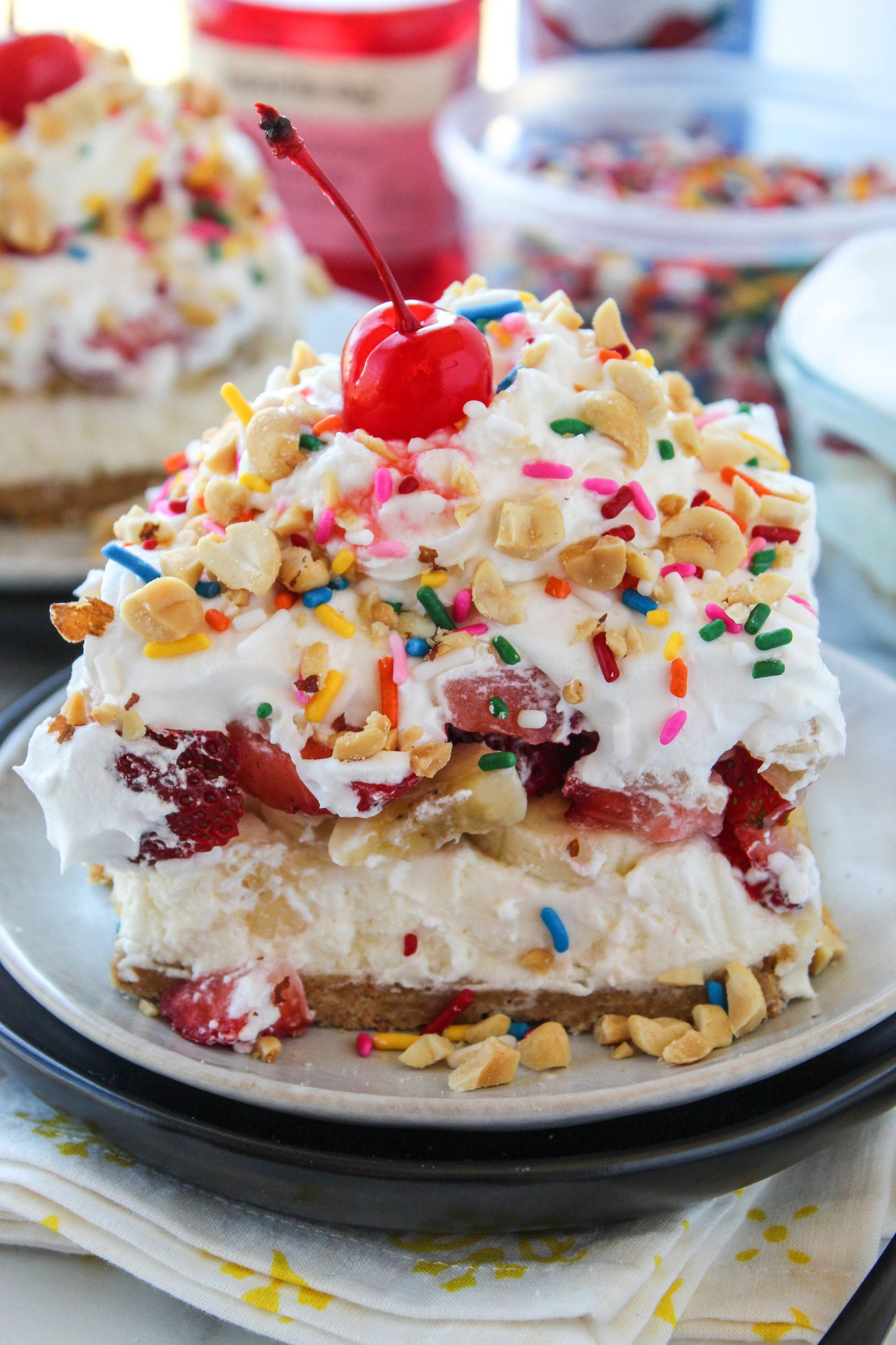 No Bake Banana Split Dessert with Cream Cheese