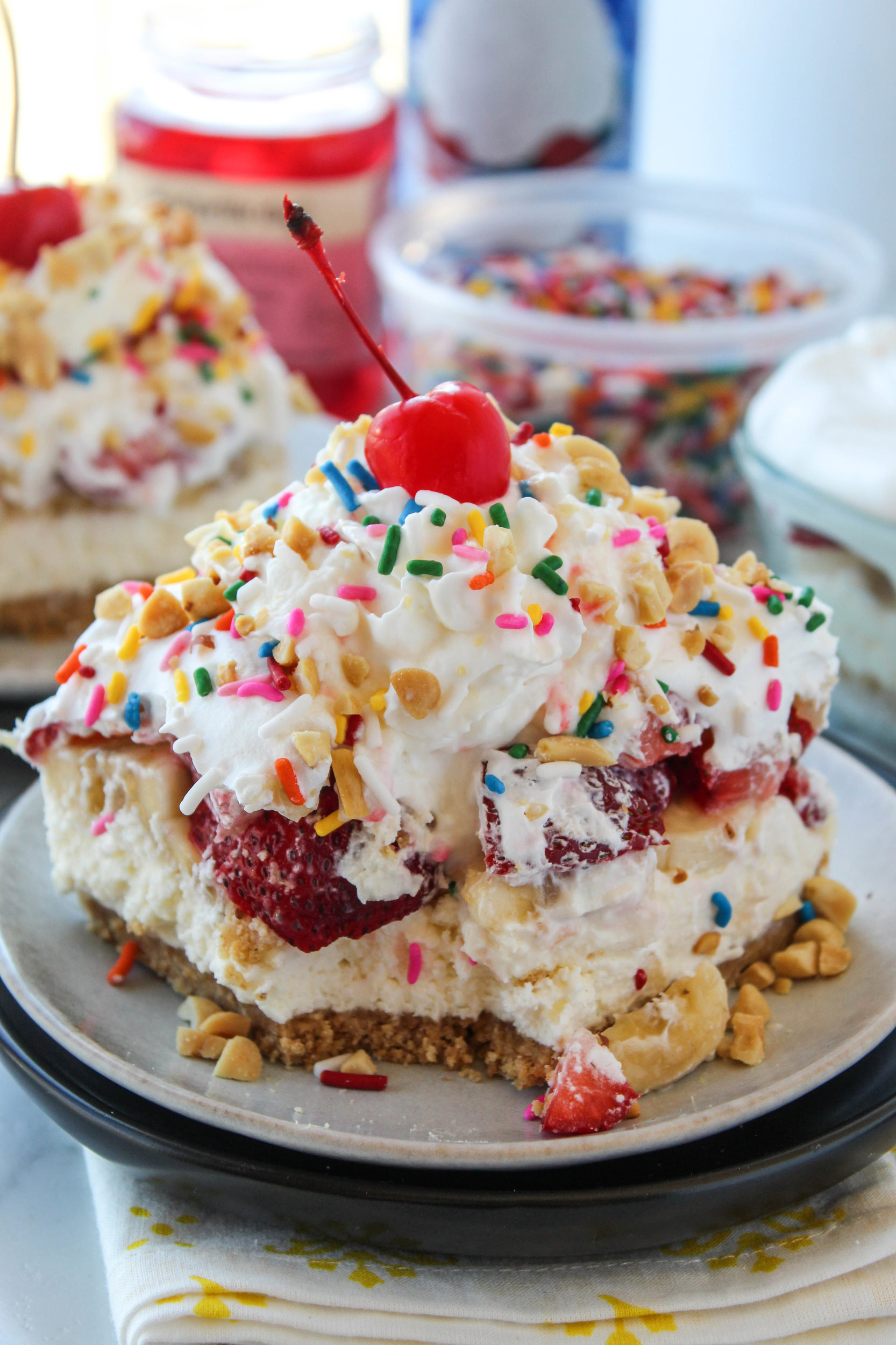 No Bake Banana Split Dessert with Cream Cheese