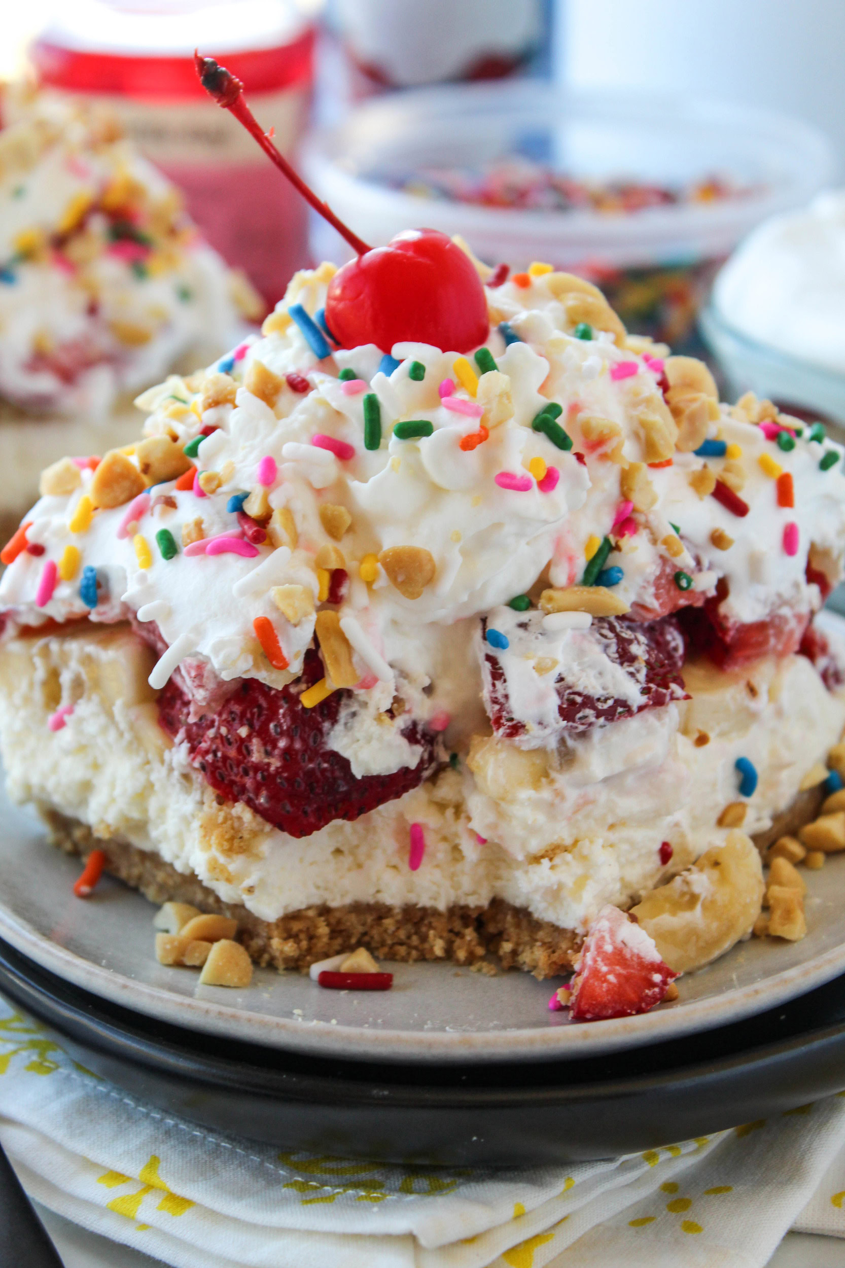No Bake Banana Split Dessert with Cream Cheese