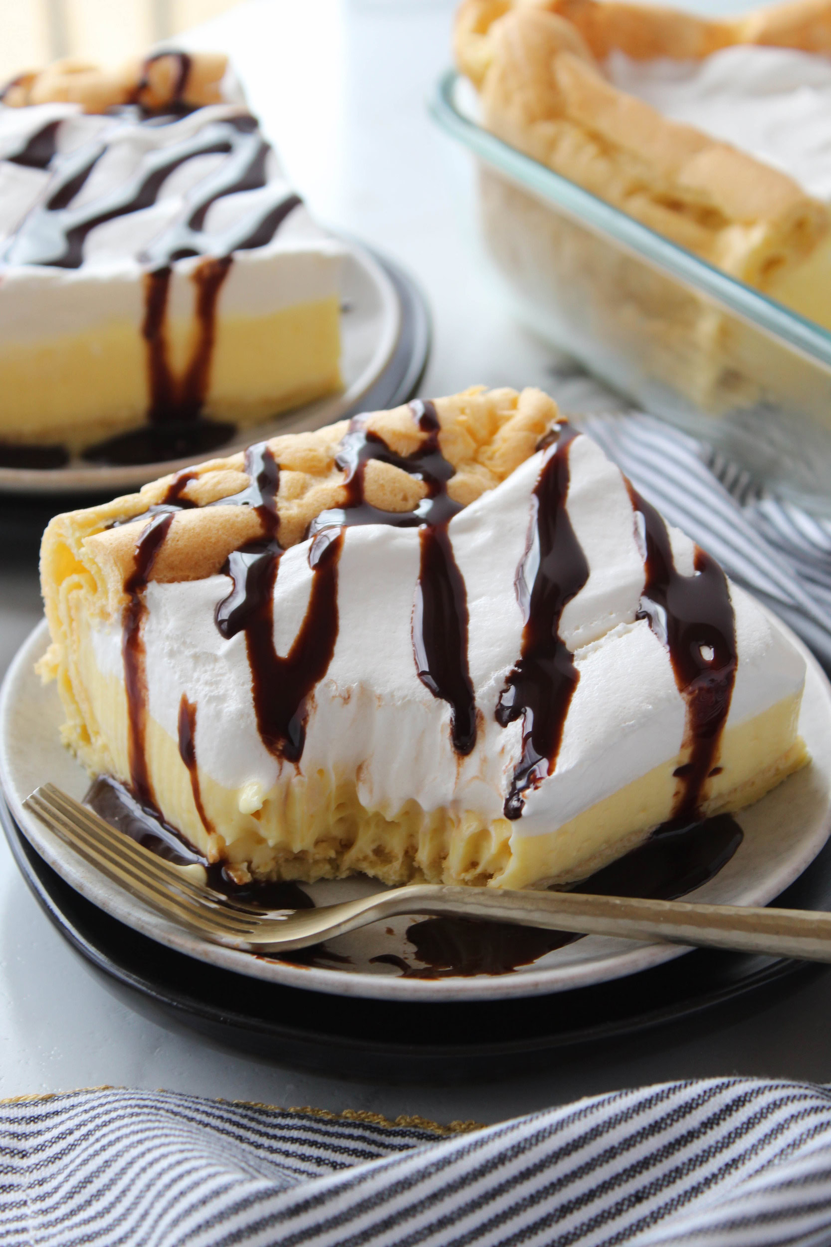 Cream puff cake with light choux pastry crust