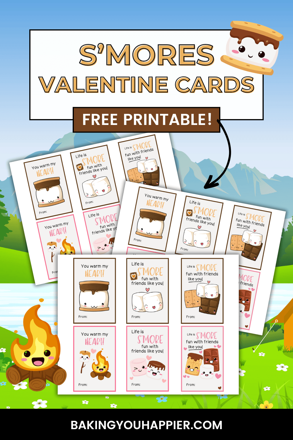 Free Printable S'mores Valentine Cards