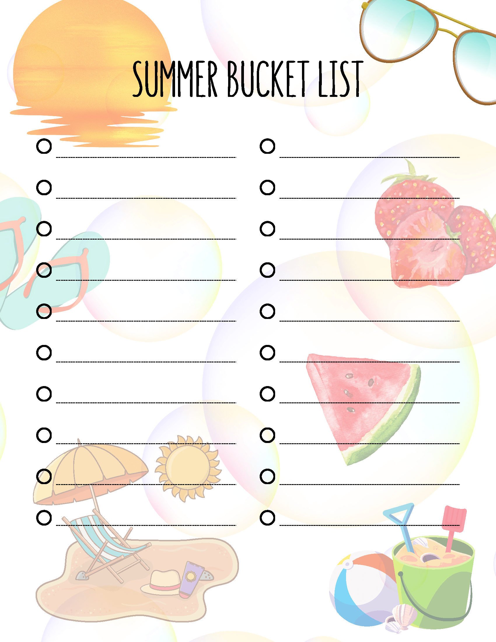Free Printable Summer Bucket List Ideas