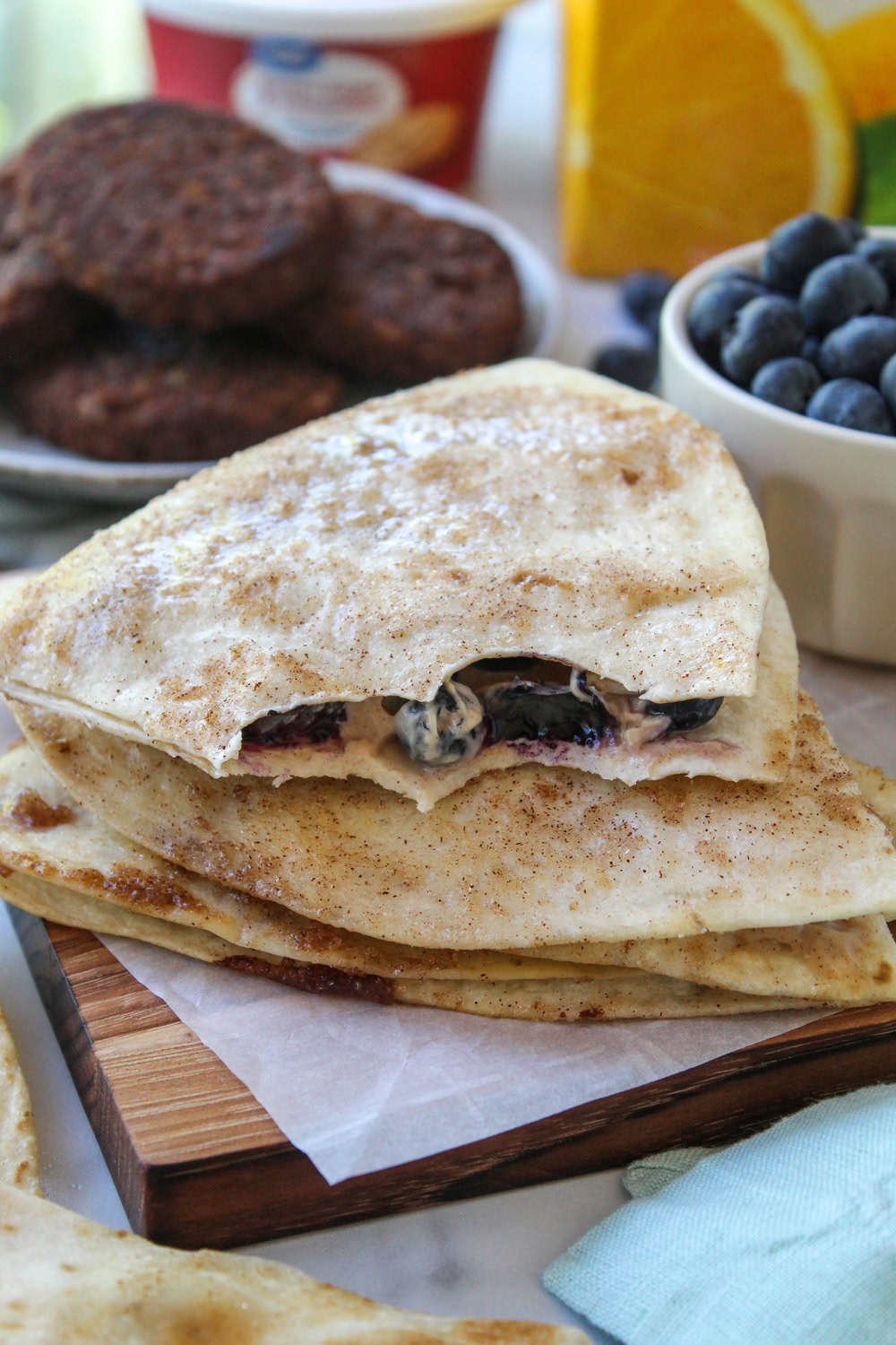 Fresh blueberry-filled quesadilla served as a quick morning meal