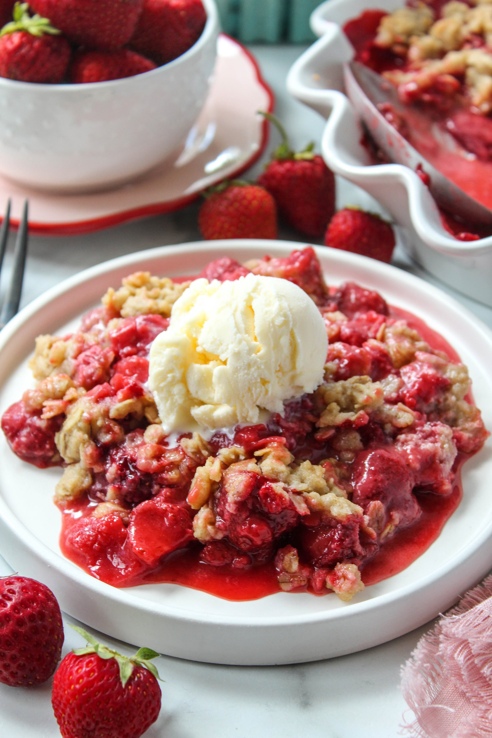 Strawberry crisp with oat topping summer dessert