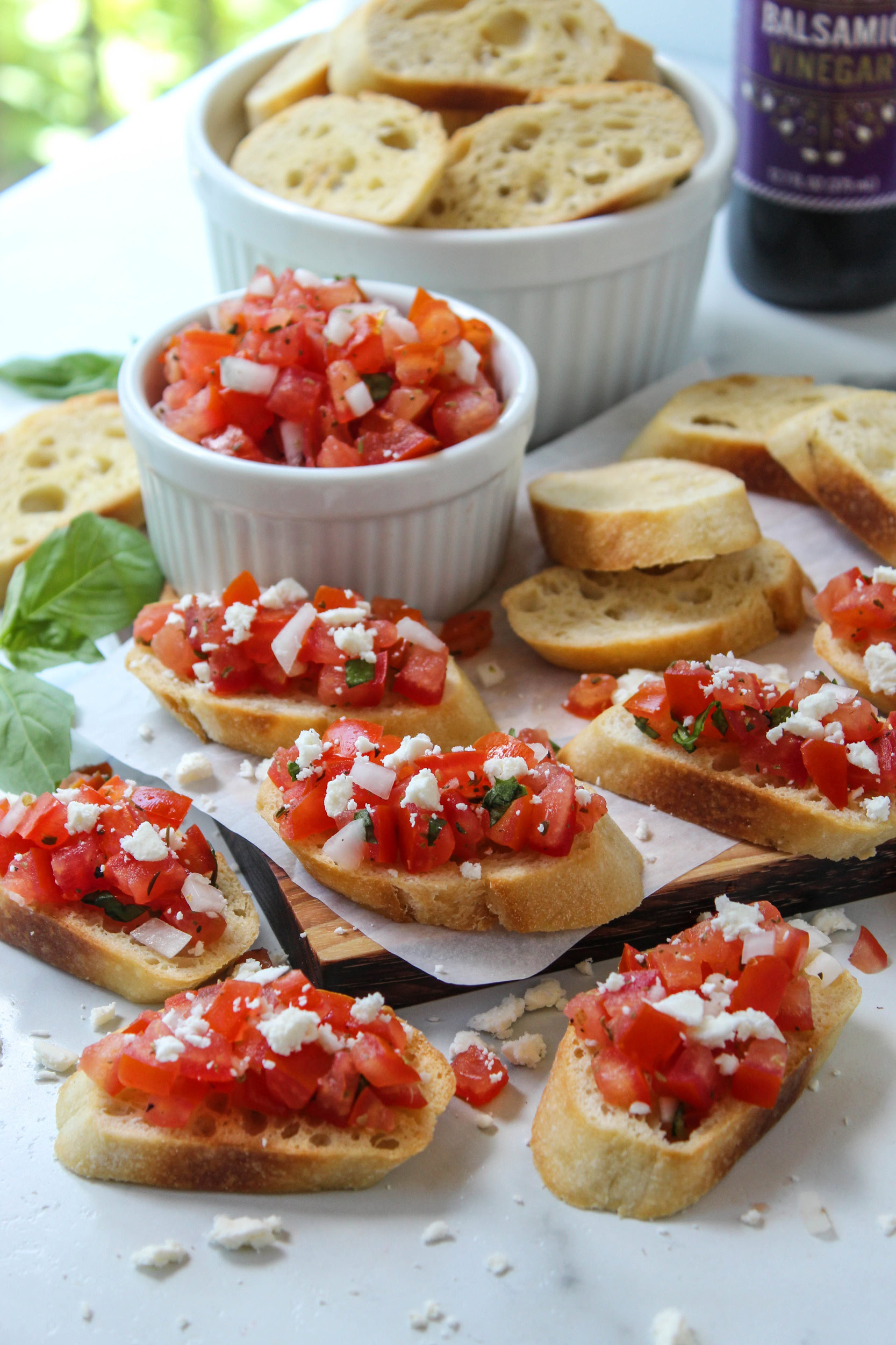 tomato basil bruschetta on toasted bread