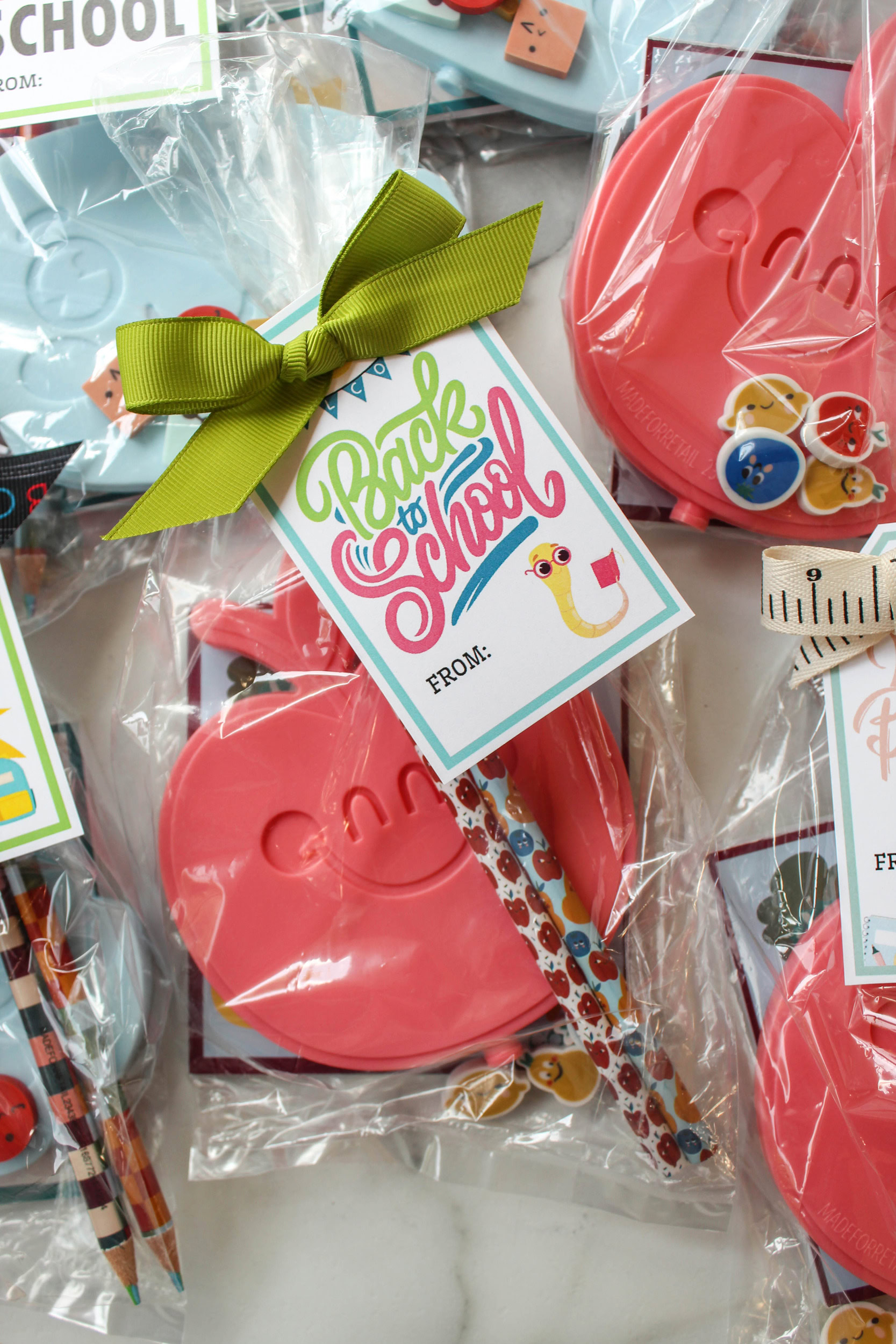 Printable school supply gift tags with a fun and welcoming back-to-school theme