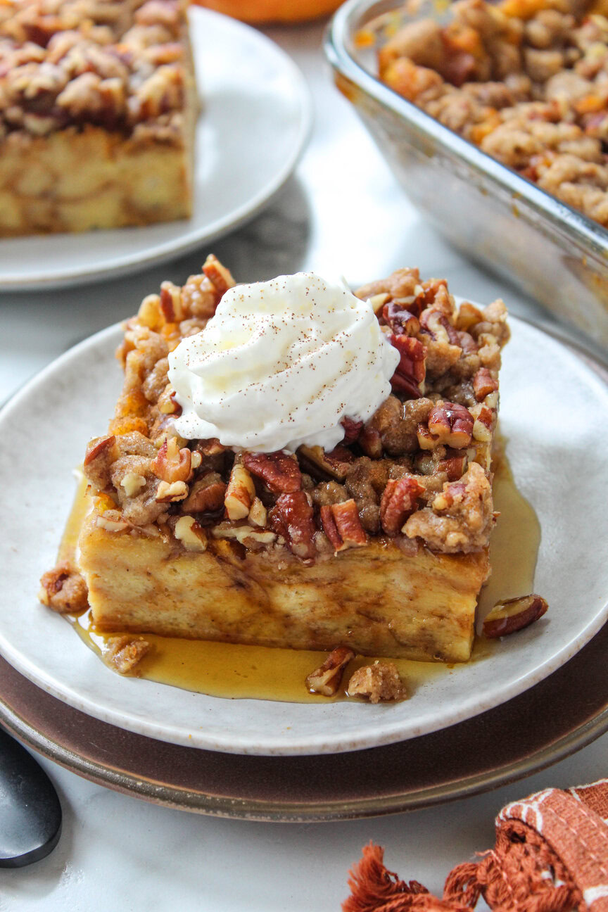 Autumn-inspired pumpkin French toast bake with warm seasonal spices