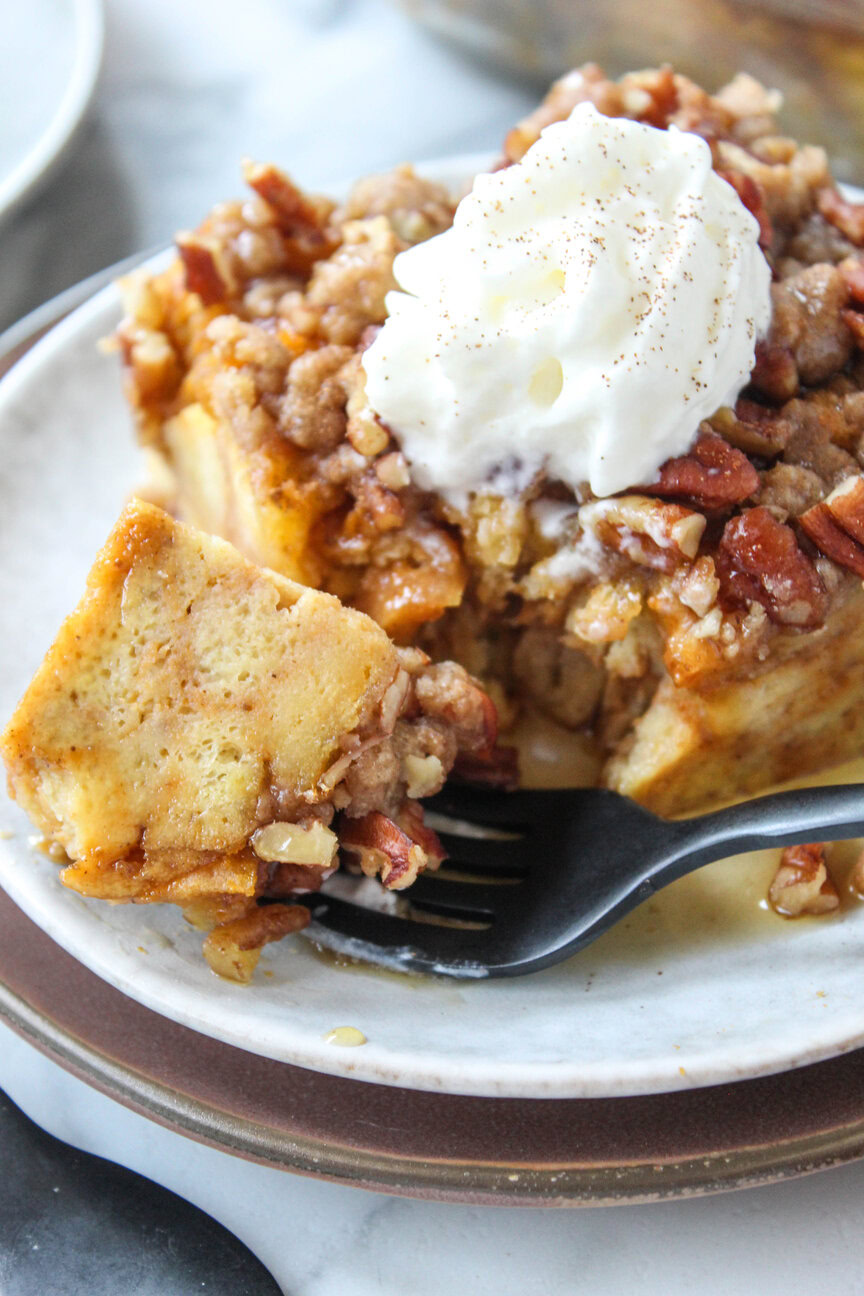 Cozy pumpkin French toast casserole for a fall family breakfast