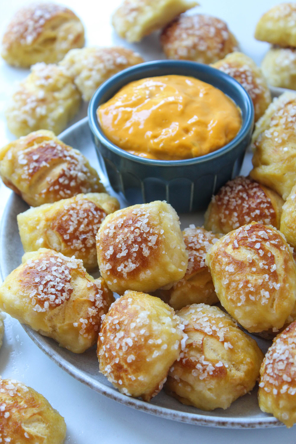 Close‑up of soft pretzel bites showing their chewy, fluffy texture