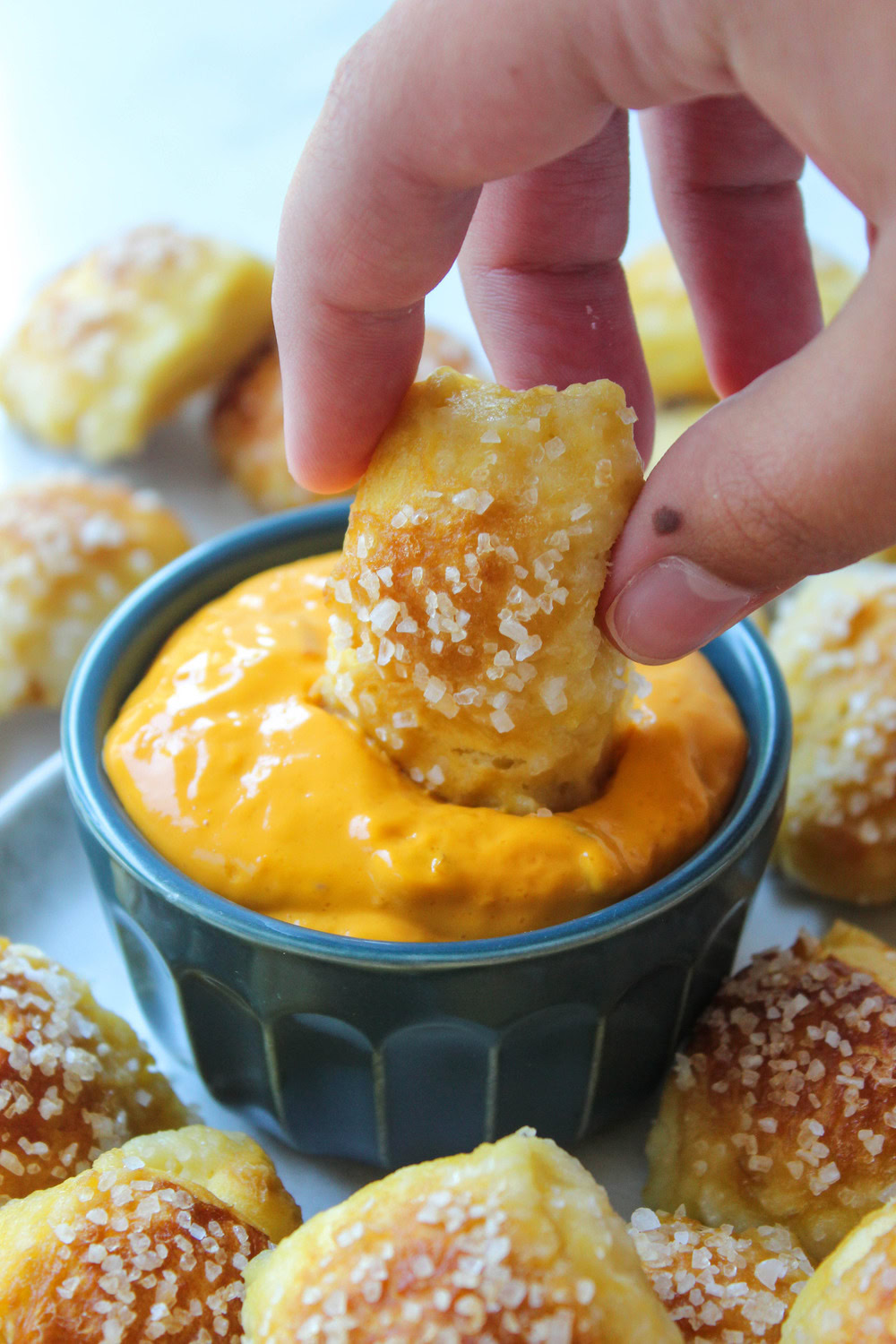 Pretzel bites made from canned biscuit dough with a buttery finish