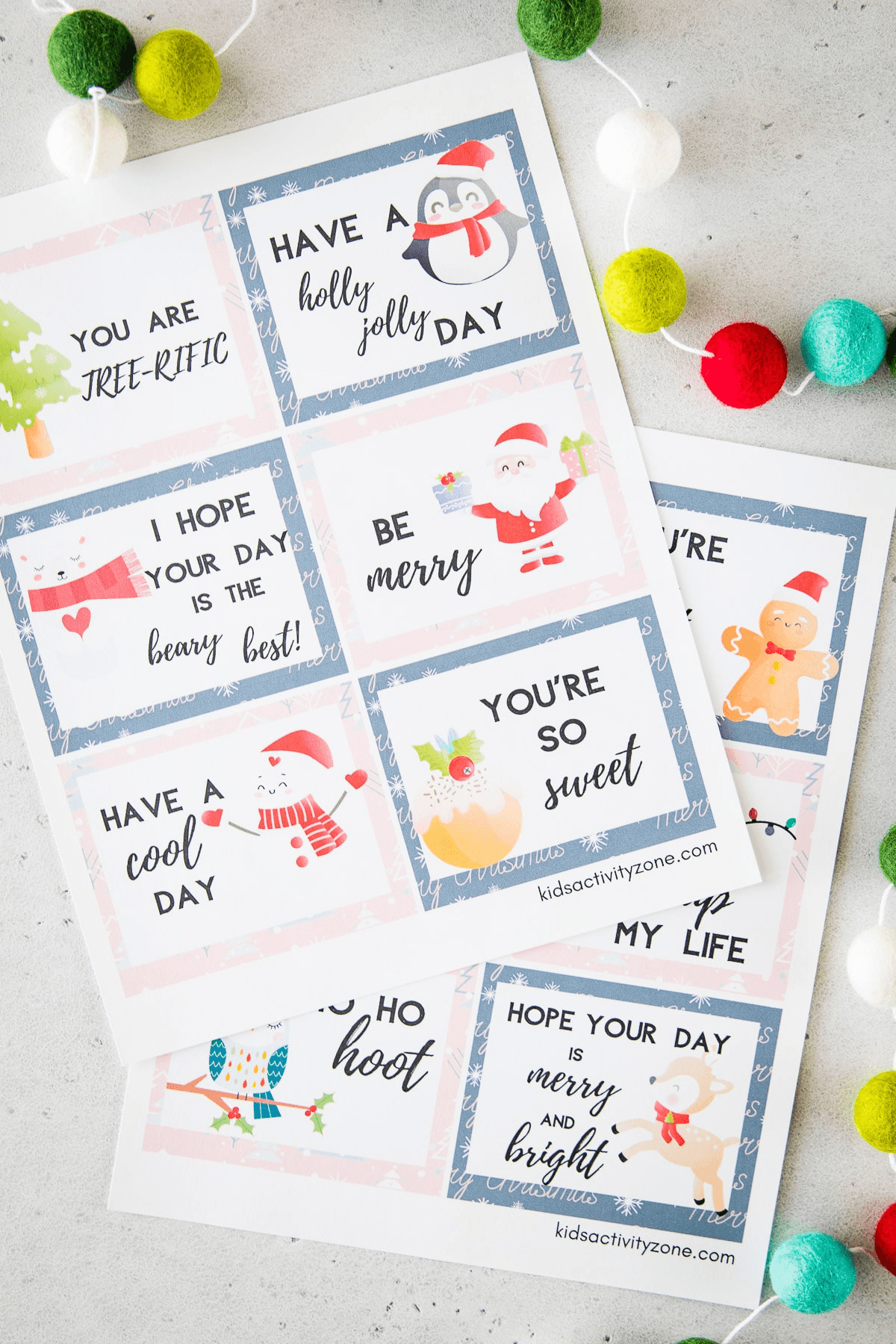 Printable school lunch notes with bright colors and encouraging messages