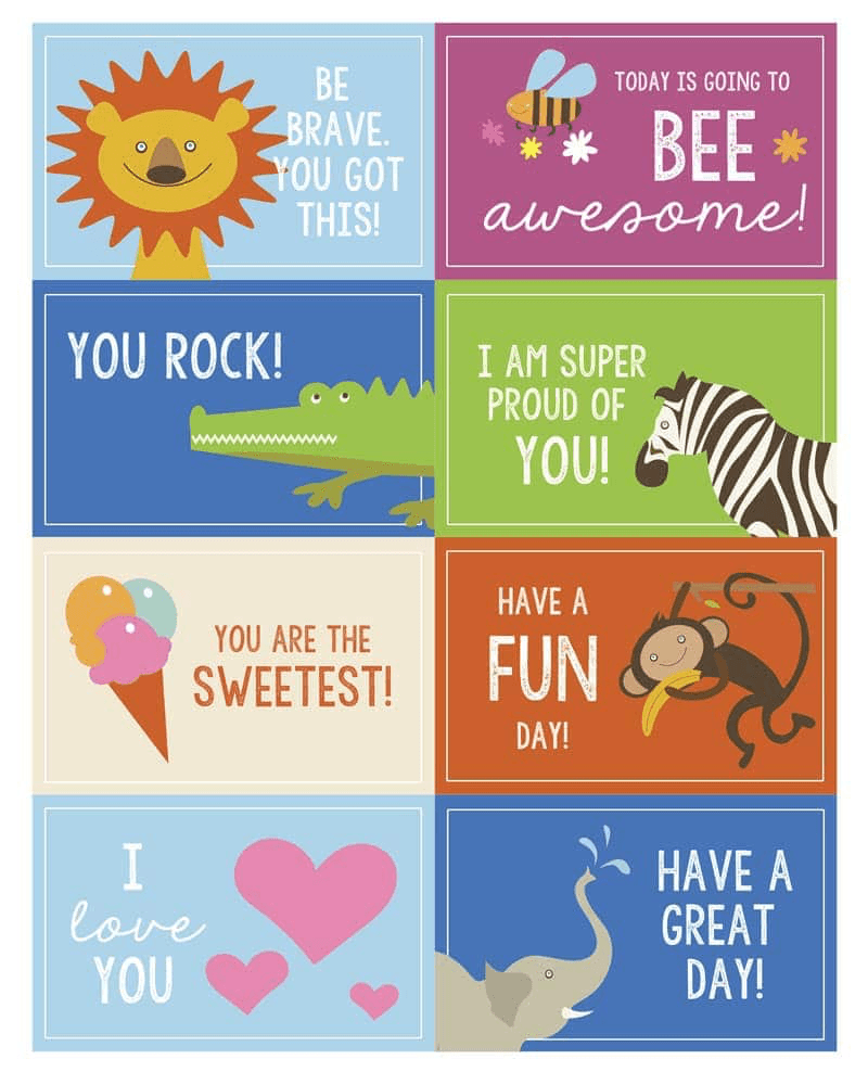 Free printable lunchbox cards for kids with friendship, kindness, and confidence themes