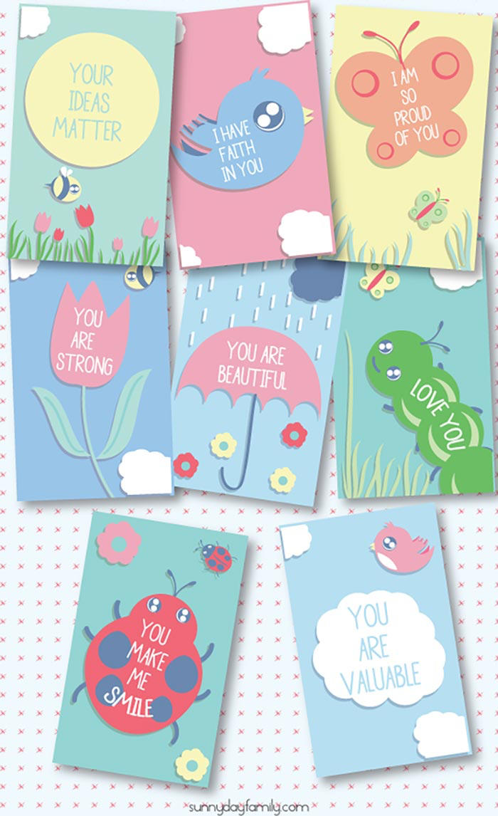 Free printable notes with fun jokes, compliments, and motivational quotes for kids