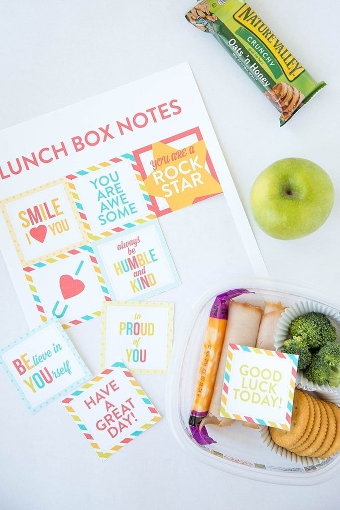 Colorful lunchbox notes with motivational messages for students