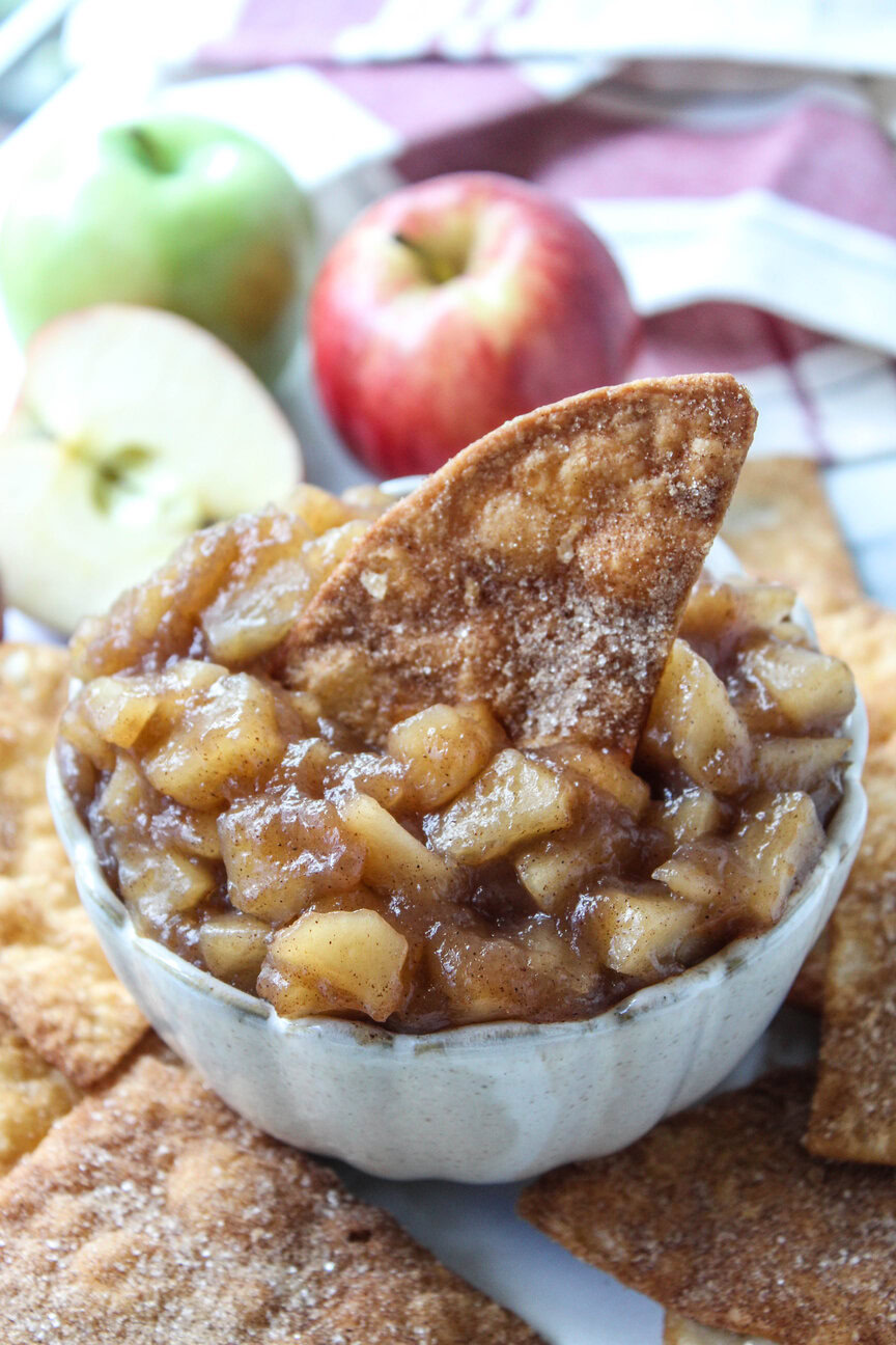 Sweet apple pie salsa recipe in a rustic serving bowl