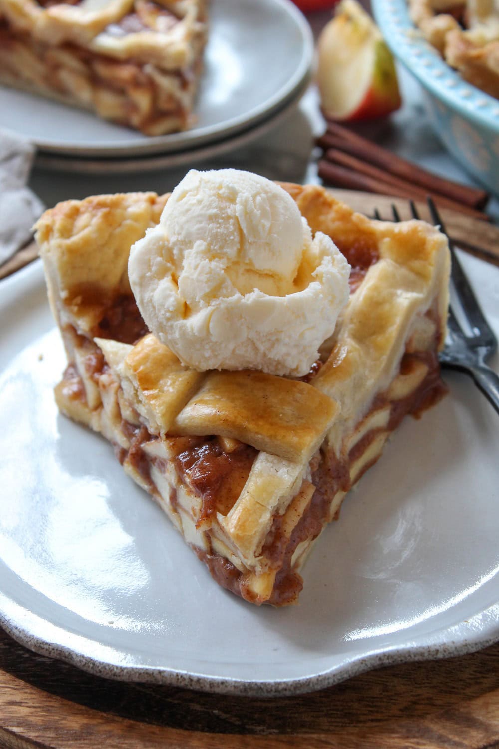 Homemade apple pie filled with tender cinnamon apples
