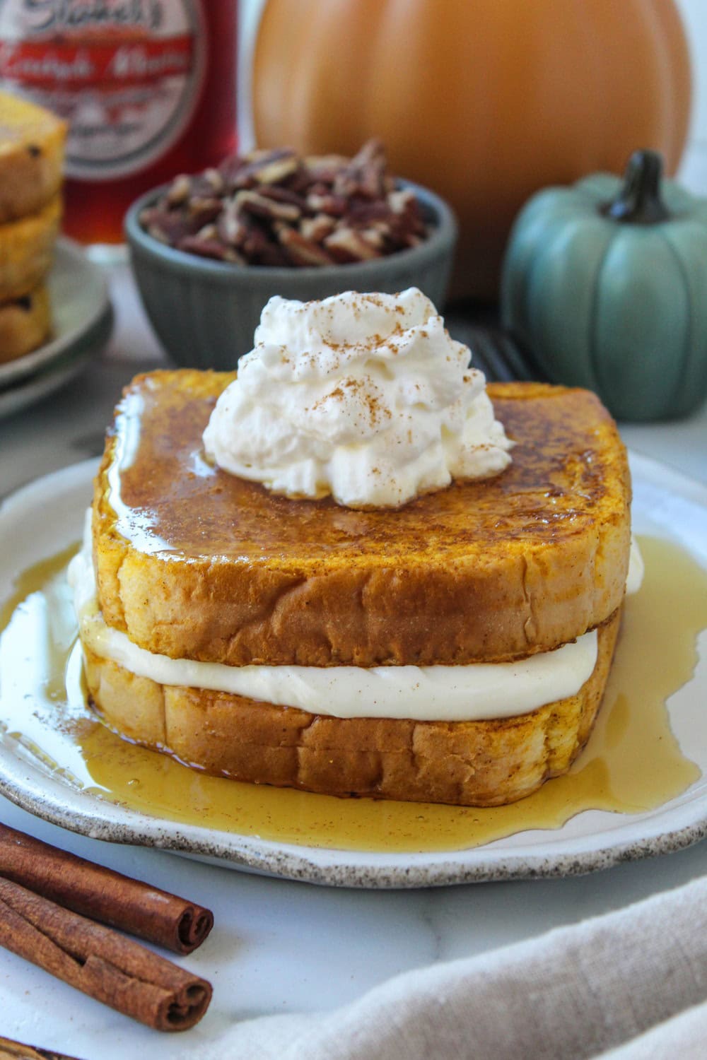 Close‑up of pumpkin French toast with creamy filling