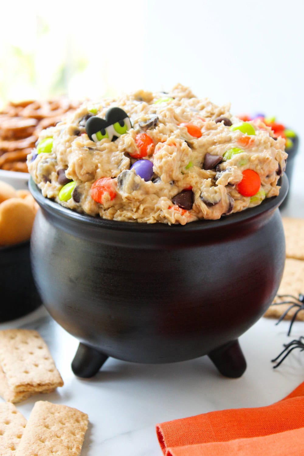 No-bake monster cookie dough dip for Halloween parties