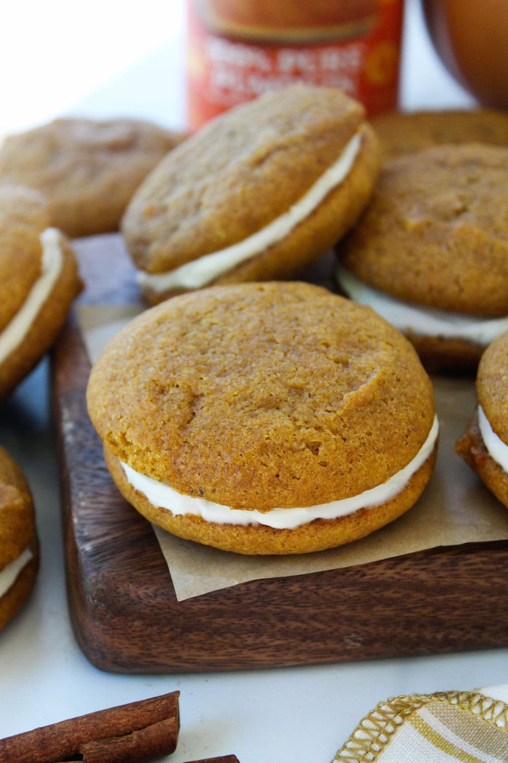 Pumpkin whoopie pies with cream cheese filling