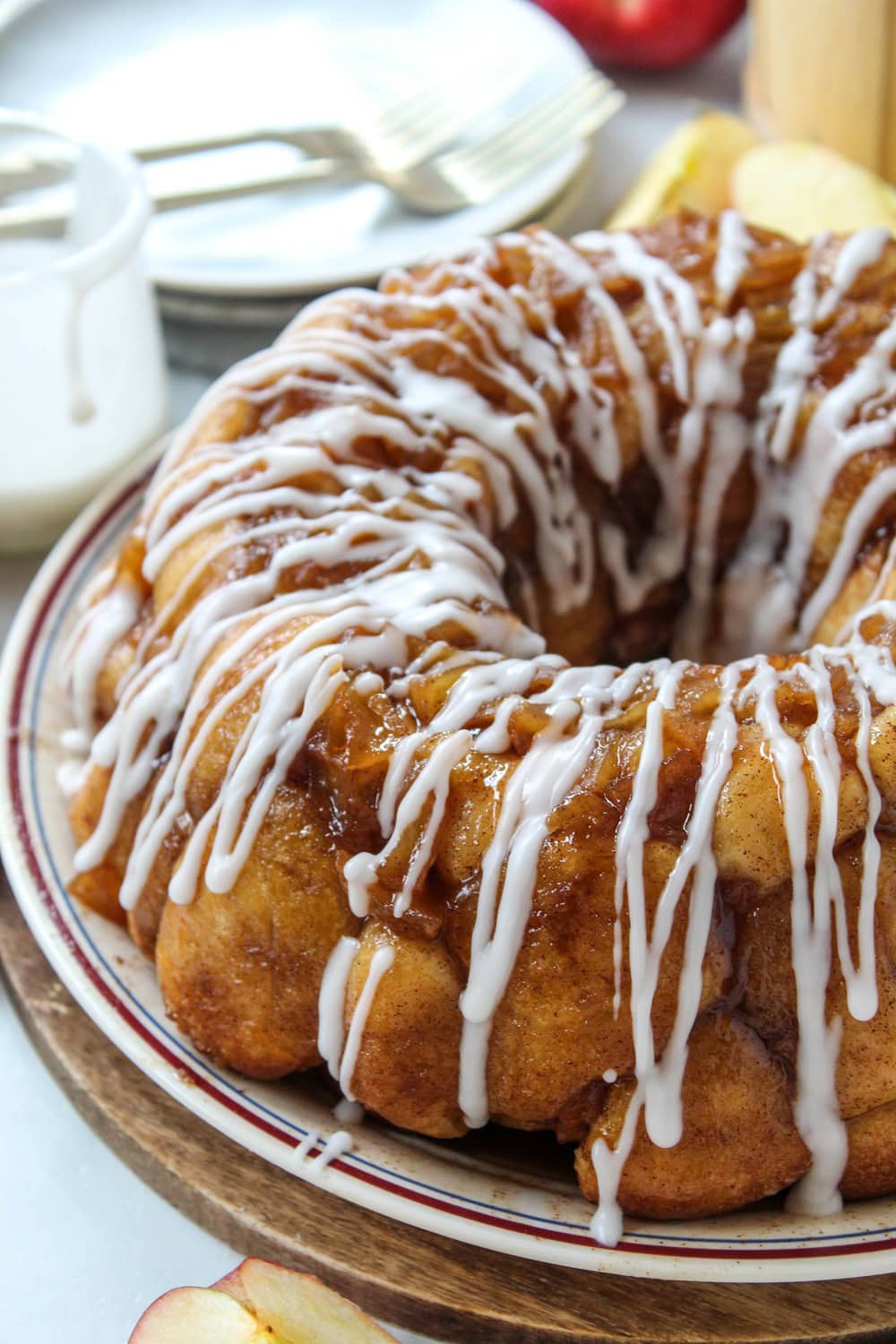 Pull-apart apple fritter monkey bread with cinnamon sugar coating