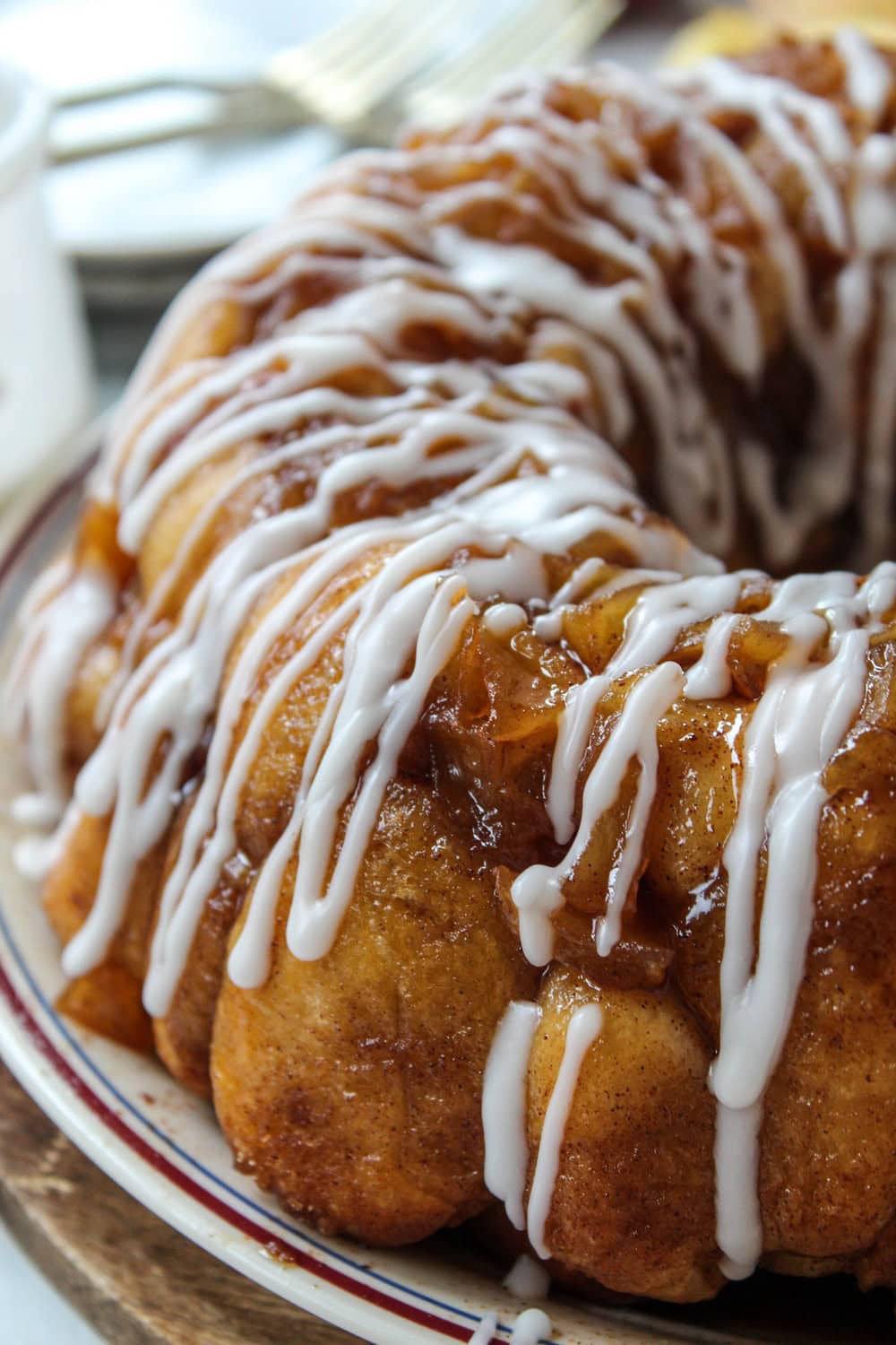 Homemade apple fritter monkey bread with chunks of tender apples