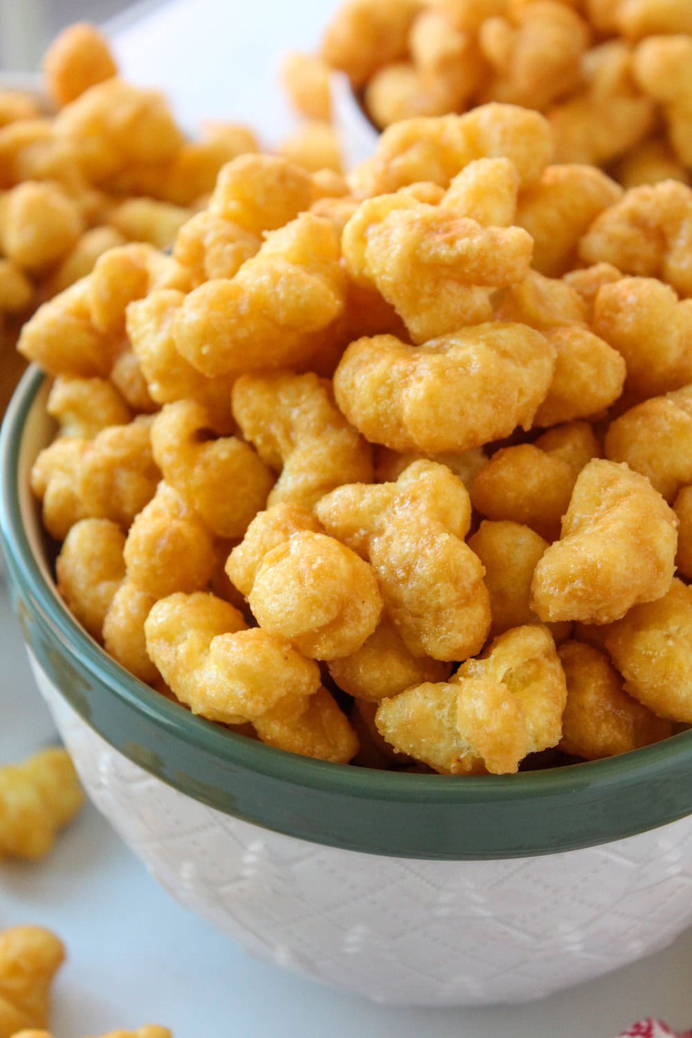 Bowl of caramel puff corn ready for snacking
