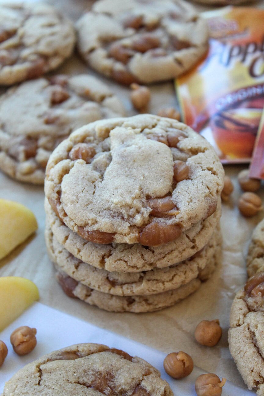 Fall-inspired caramel apple cider cookies with rich caramel flavor and cozy apple spice notes