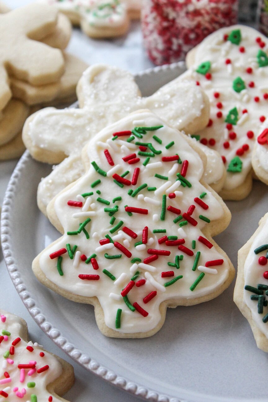 Christmas cutout cookies with sprinkles and icing